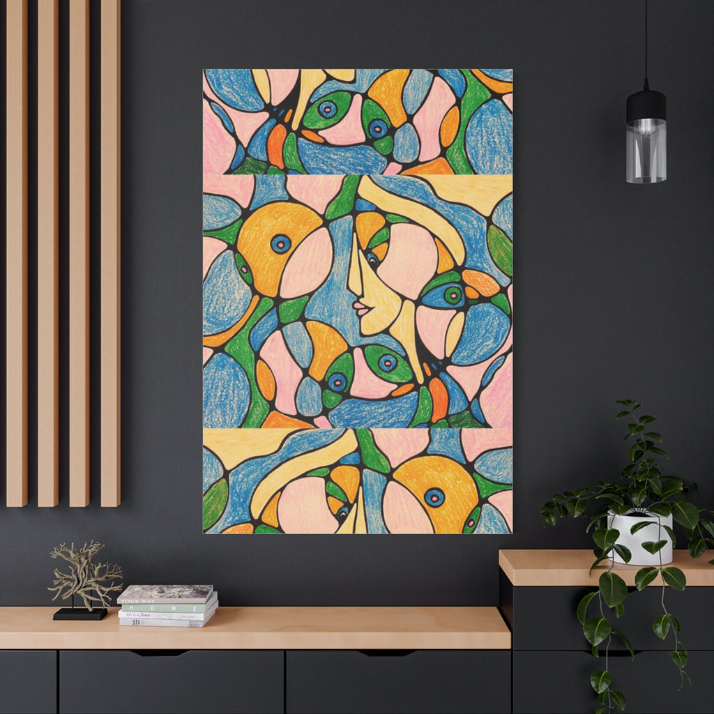 Abstract Colorful Faces Canvas Art, Vibrant Modern Wall Decor, Surreal Cubist Style Matte Print, Stretched 1.25" Ready to Hang