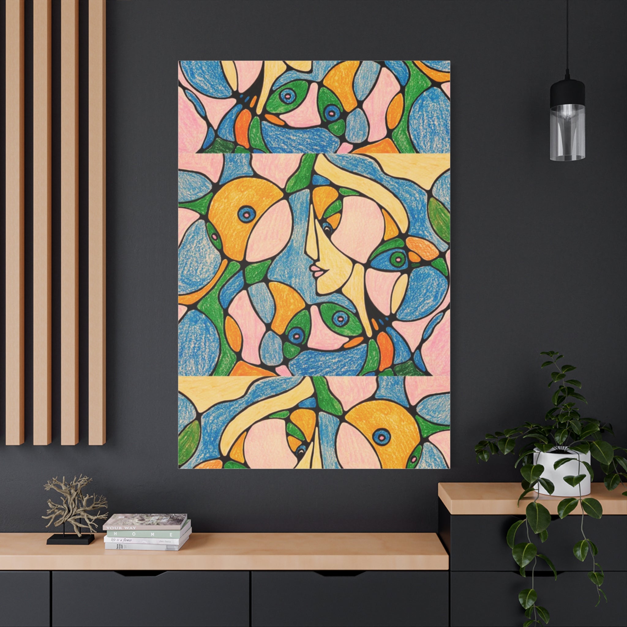 Abstract Colorful Faces Canvas Art, Vibrant Modern Wall Decor, Surreal Cubist Style Matte Print, Stretched 1.25" Ready to Hang