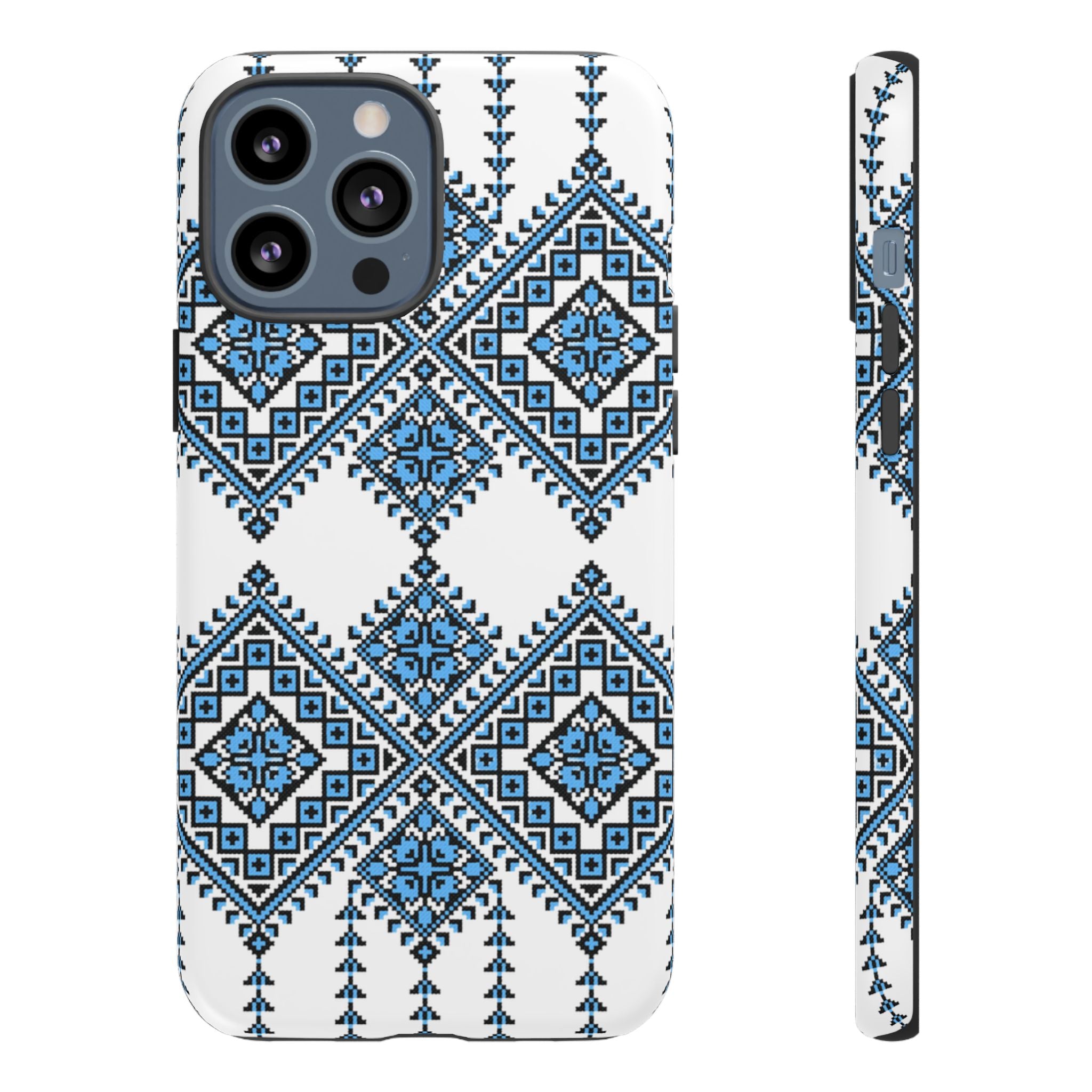 Blue Ukrainian traditional  Geometric Folk Pattern phone case, Tough Cases