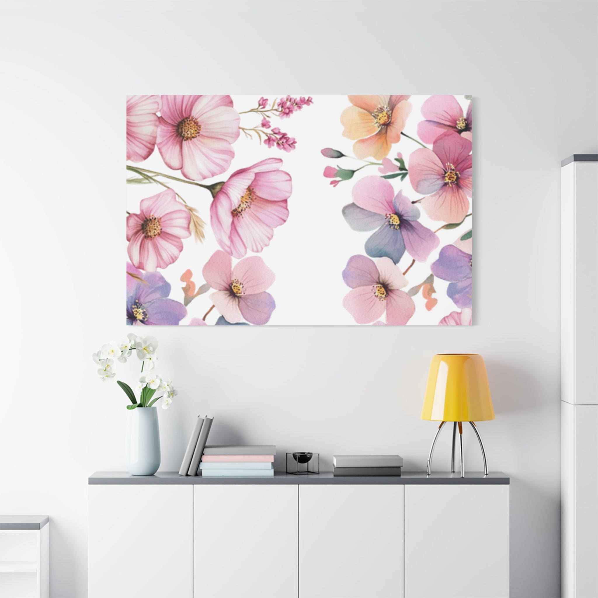 Pastel Floral Matte Canvas Wall Art, Soft Botanical Print, Modern Home Decor, Watercolor Flower Artwork, Stretched 1.25" Canvas