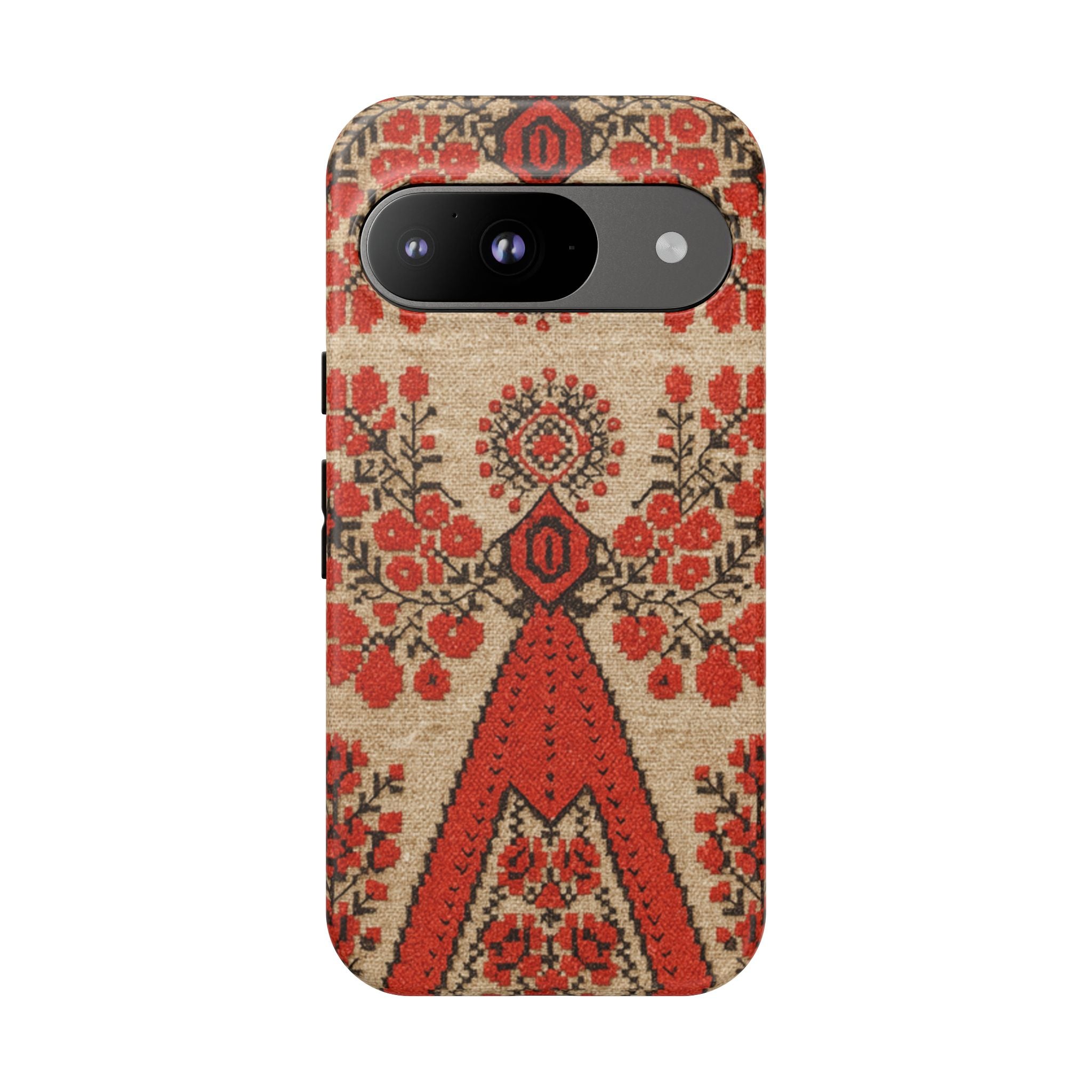 Ukrainian Embroidery Phone Case • Red Black Folk Pattern • Protective Cover with Traditional Berehynia Floral Motifs