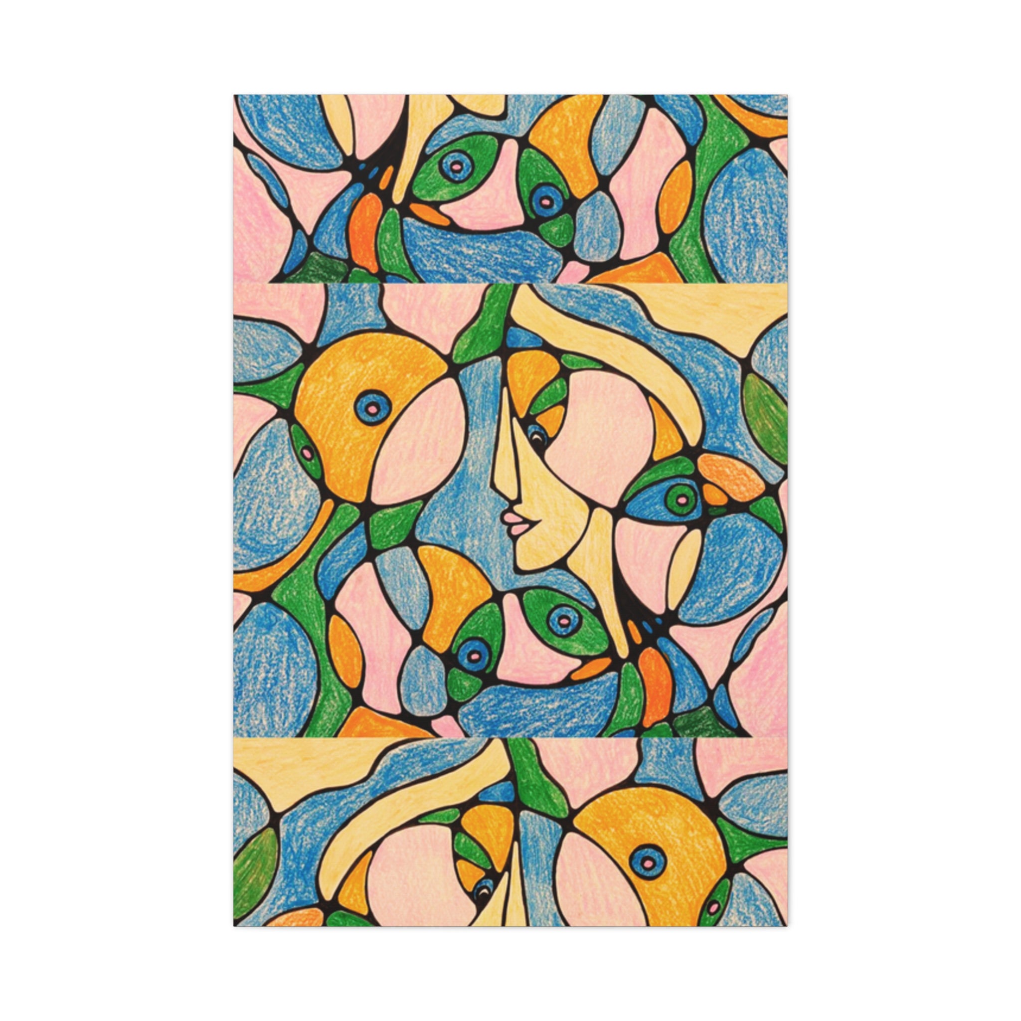 Abstract Colorful Faces Canvas Art, Vibrant Modern Wall Decor, Surreal Cubist Style Matte Print, Stretched 1.25" Ready to Hang