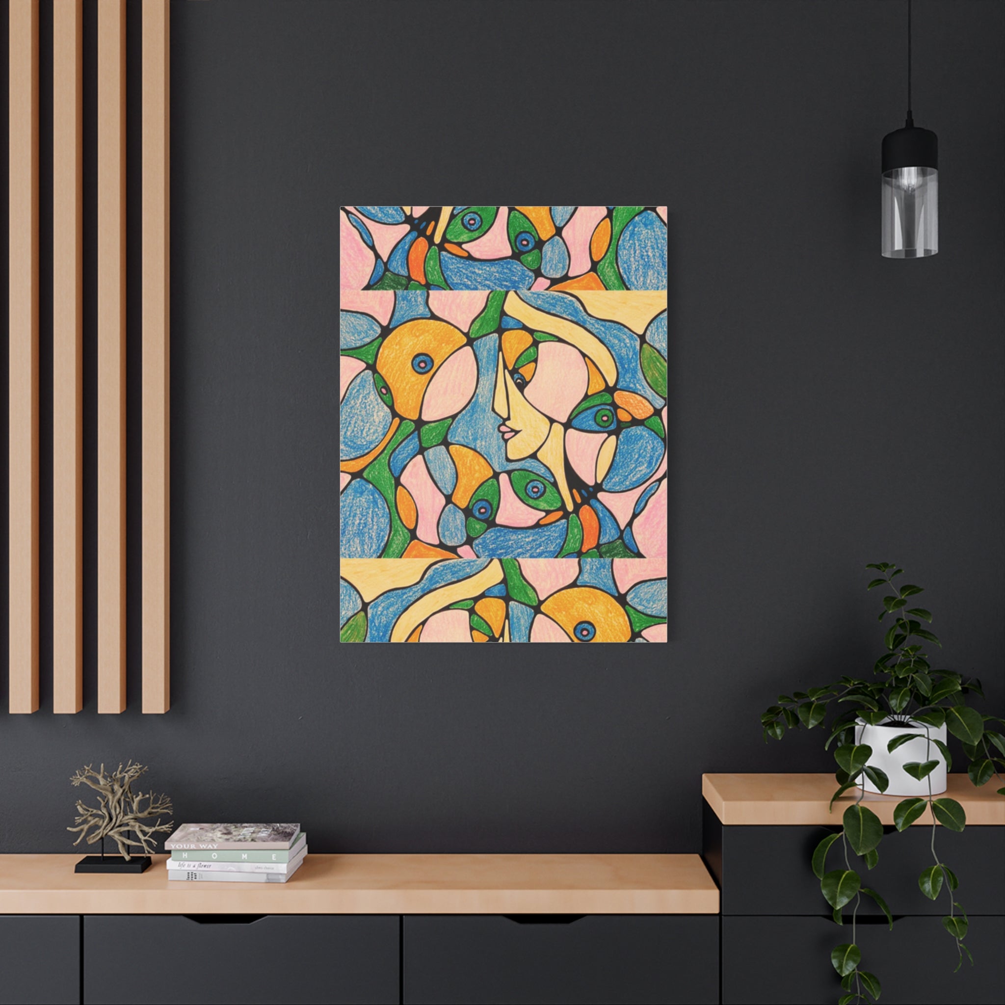 Abstract Colorful Faces Canvas Art, Vibrant Modern Wall Decor, Surreal Cubist Style Matte Print, Stretched 1.25" Ready to Hang
