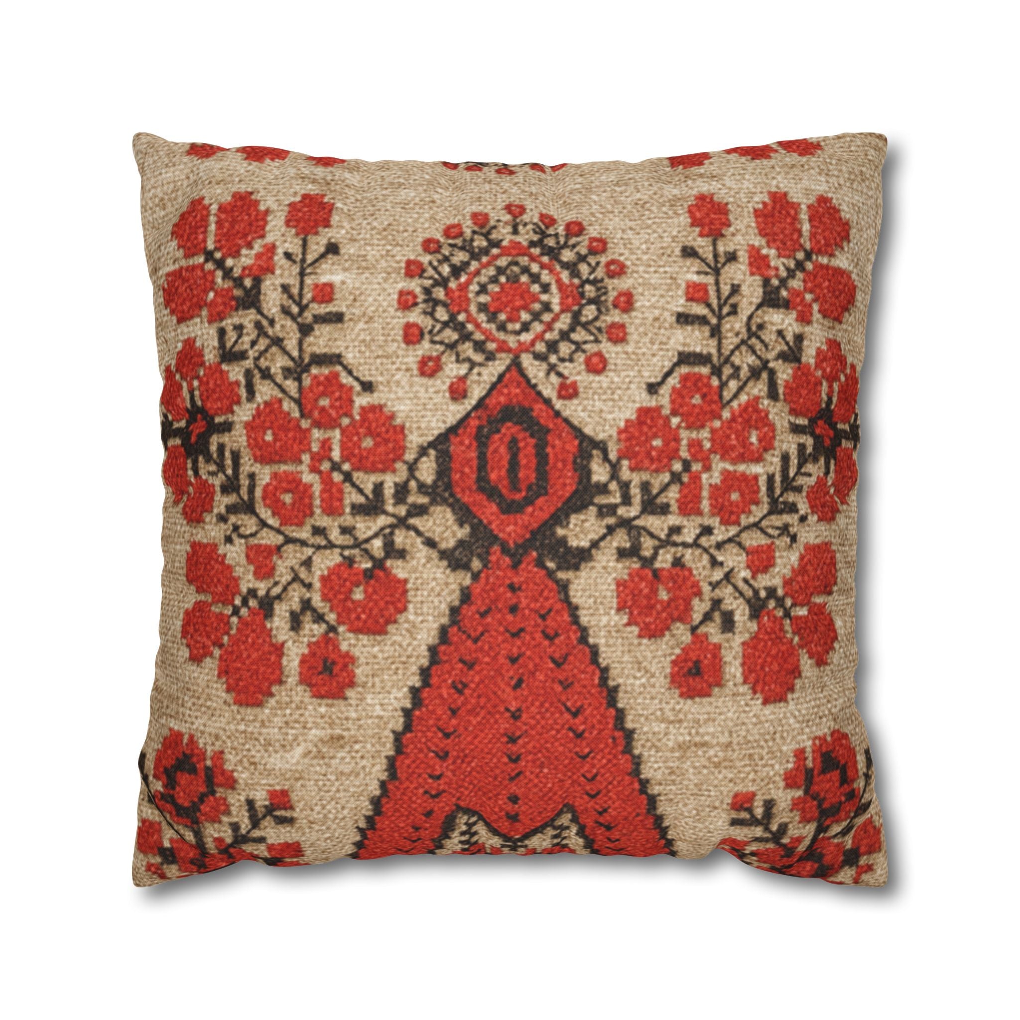 Berehynia Pillowcase, Ukrainian Protective Symbol, Red Black Folk Art Throw Pillow Cover for Home