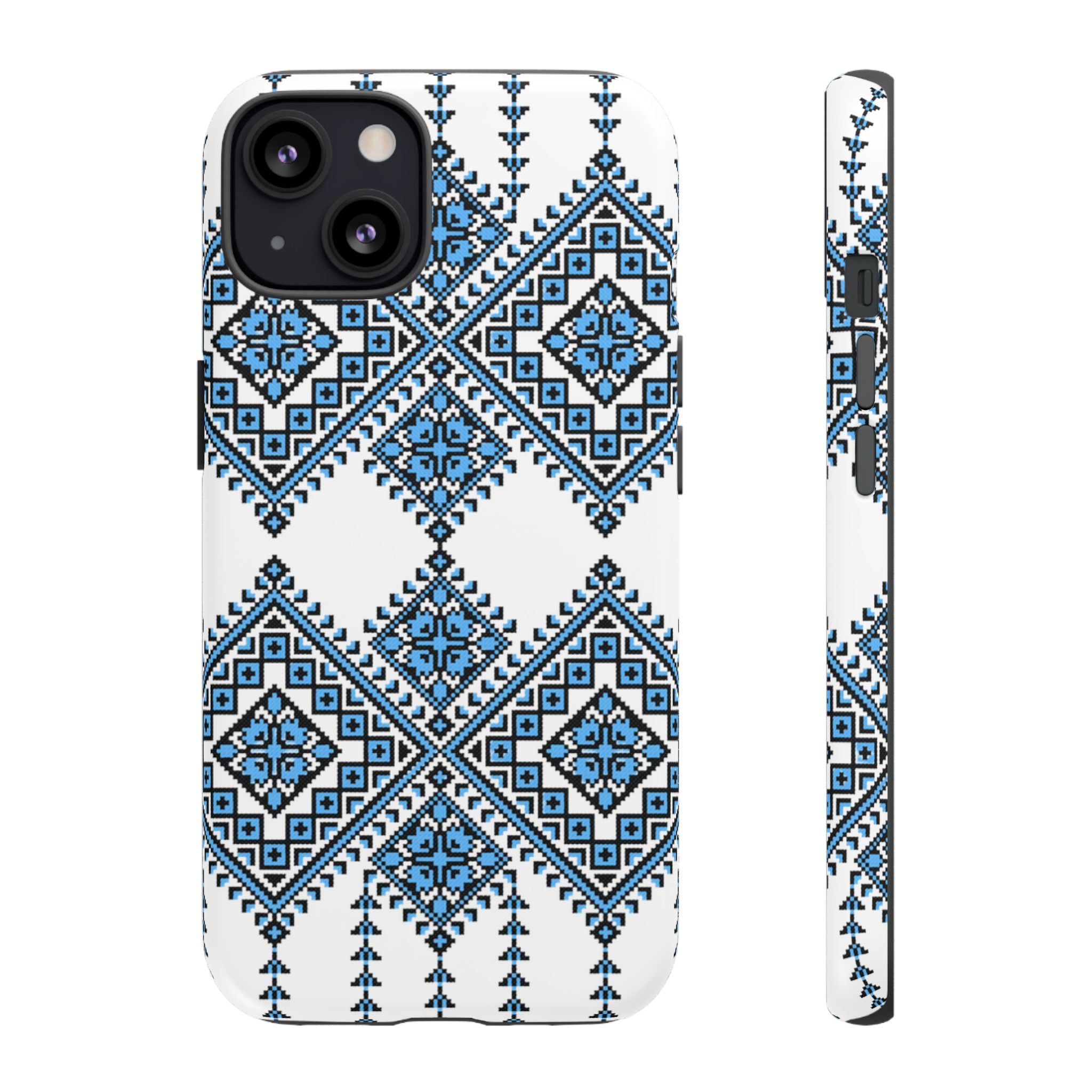 Blue Ukrainian traditional  Geometric Folk Pattern phone case, Tough Cases