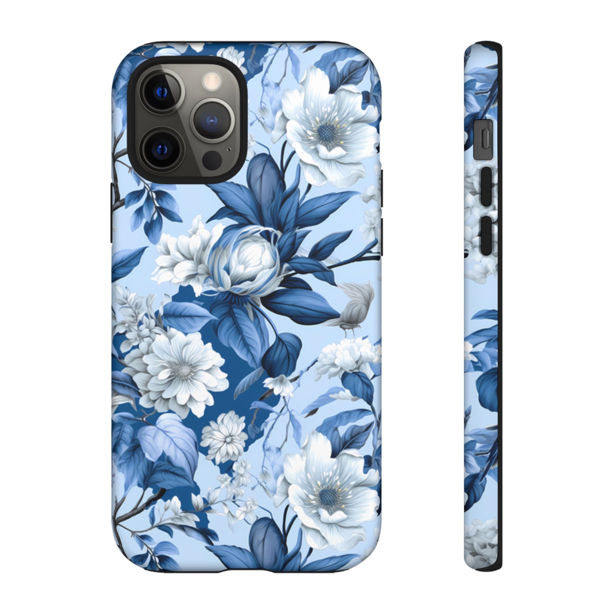 Blue Floral Watercolor Pattern Tough Case, Blue Rose Phone Case