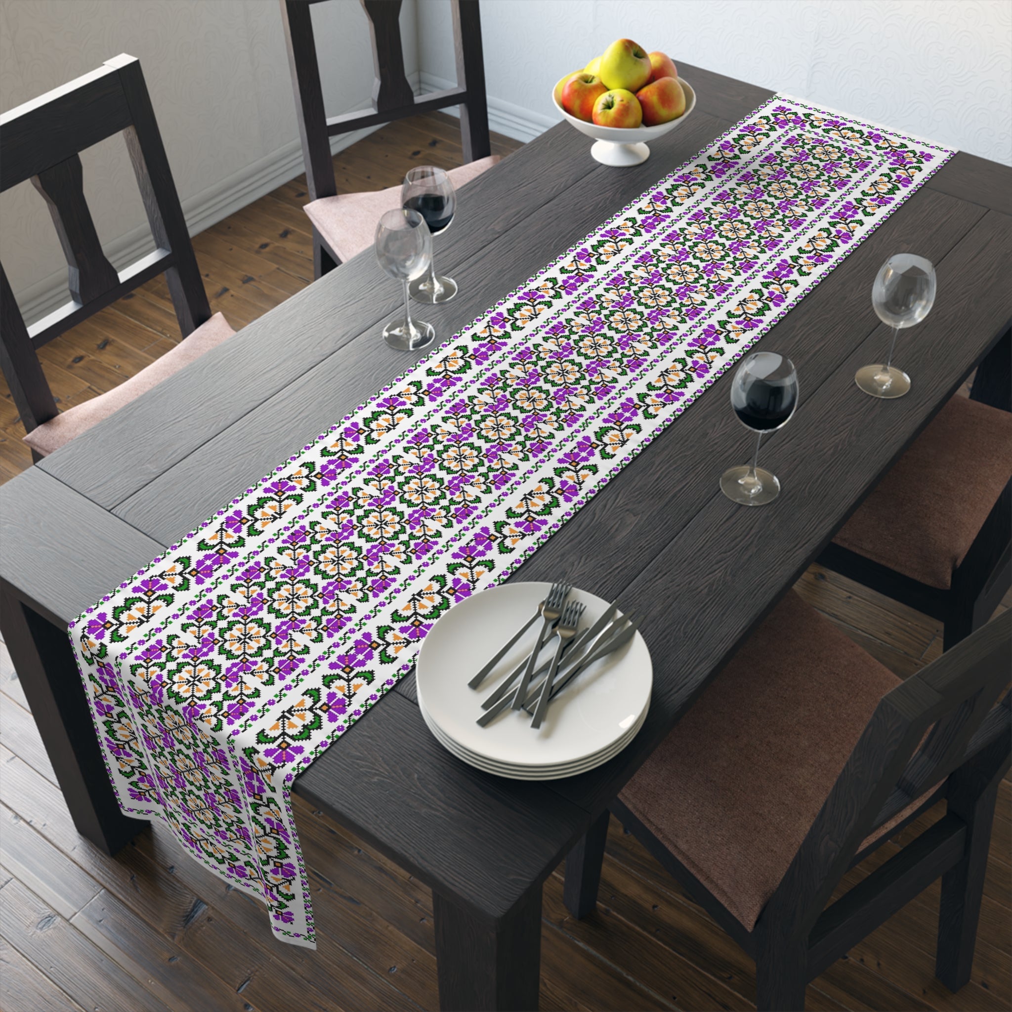Ukrainian Traditional Purple Floral Pattern is Table Runner, Cotton Poly Dining home Decor, housewarming, cottage core