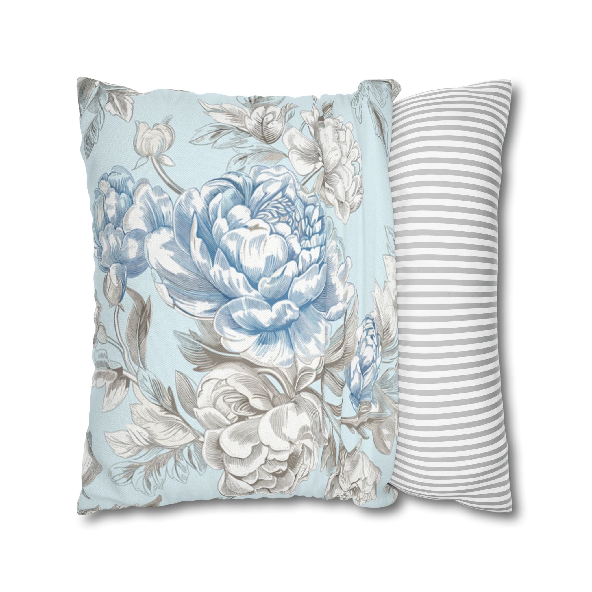 Light Blue Floral Throw Pillowcasу – Elegant Botanical Cushion for Sofa or Bedroom Home Decor, housewarming, cottage core