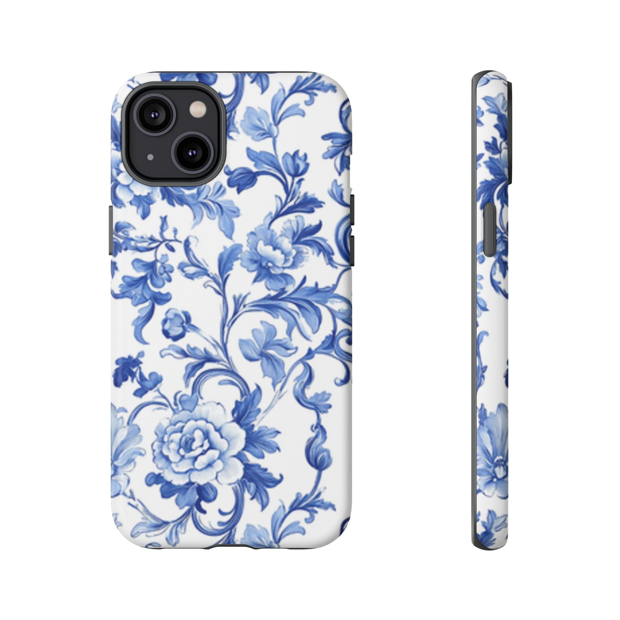 Blue Vintage Toile-inspired romantic Floral Phone Case, Tough Case, spring gift