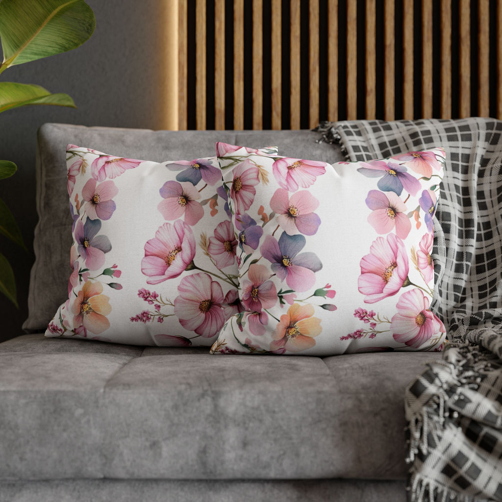 Spring Floral Pillowcase 1piece, Pink & Purple Blossom Design, Polyester Cushion Cover, Elegant Spring Home Decor