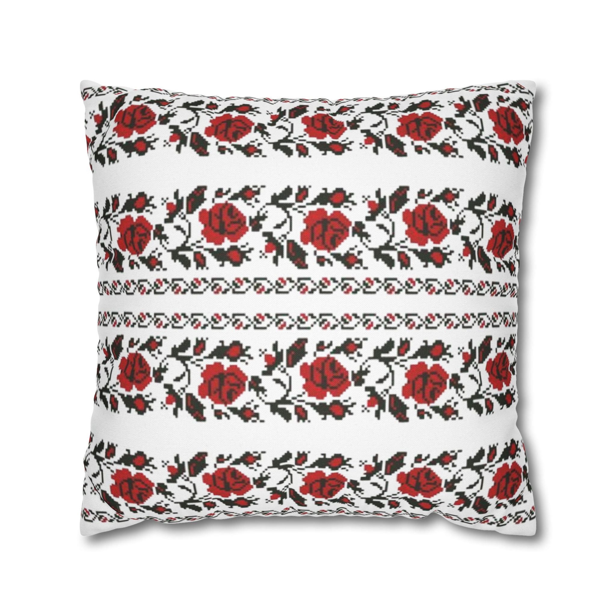 Ukrainian Red-Black Folk Pattern Pillowcase. Set 2-Pack Decorative Cushion Covers. Traditional Slavic Ornament. Boho Ethnic Home Decor Gift
