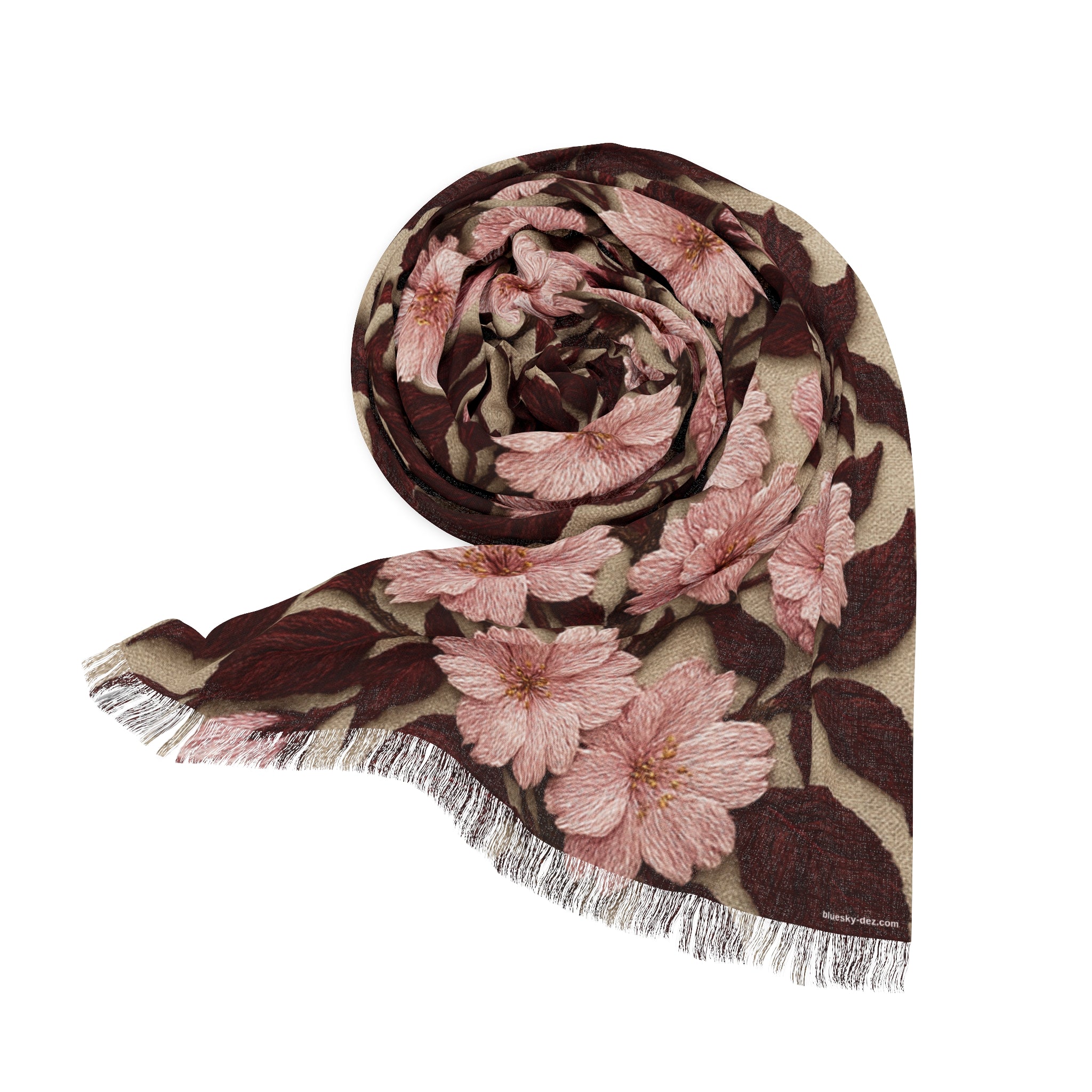 Sakura Noir Light Scarf — Pink Cherry Blossom Floral Shawl | Vintage Botanical Wrap
