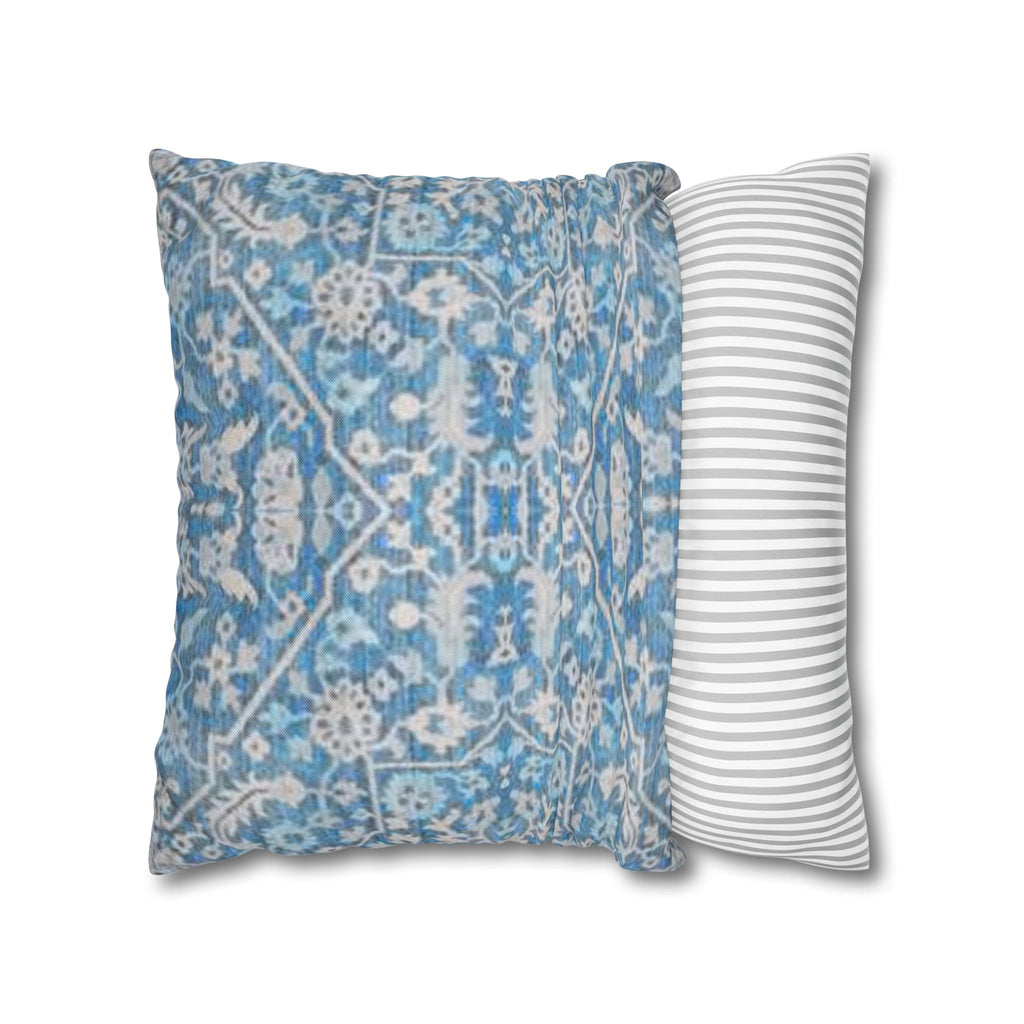 BLUESKYDEZIGN Grandmother's Heritage Pillow Cover - Blue Ikat Floral, Boho Modern Rustic Cushion