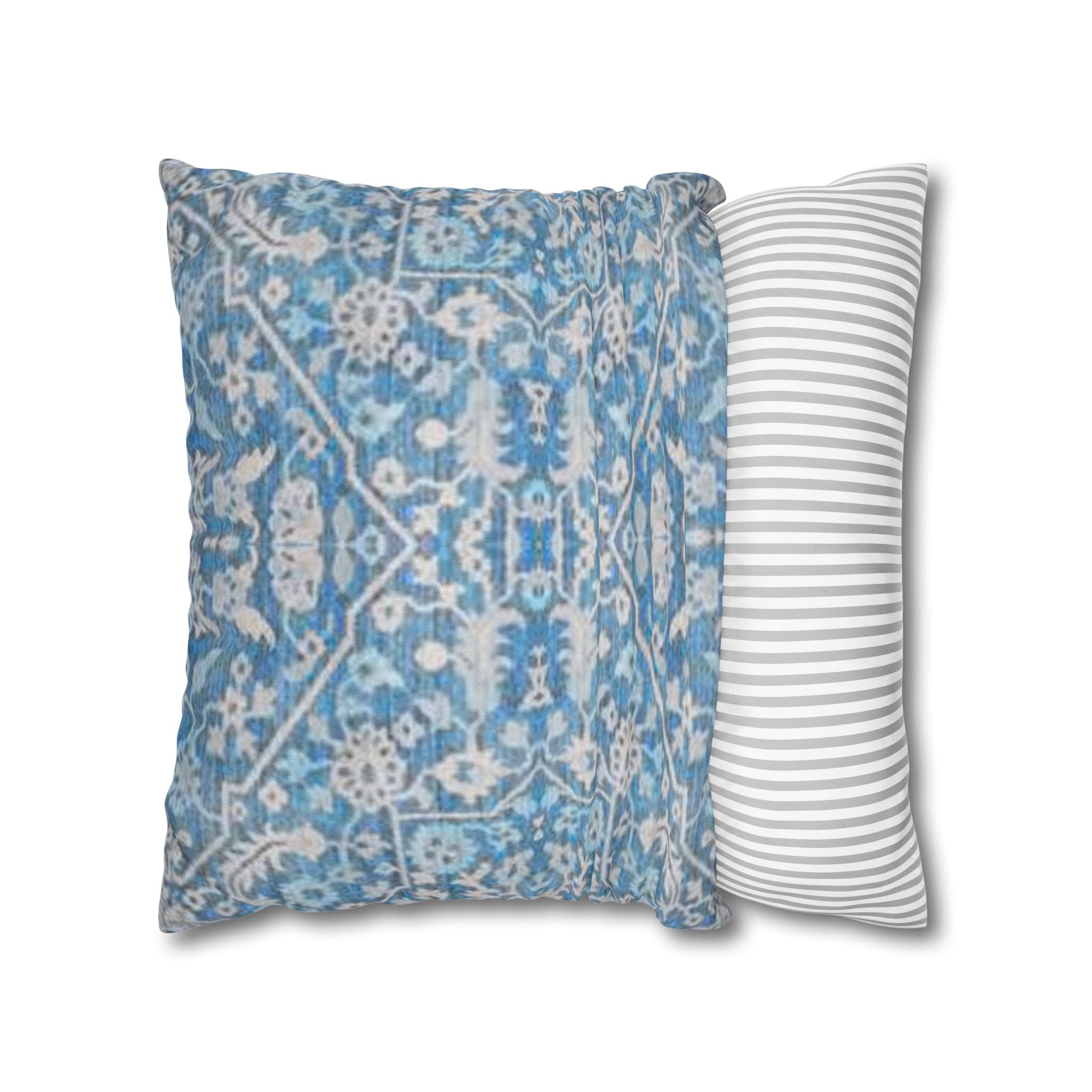 BLUESKYDEZIGN Grandmother's Heritage Pillow Cover - Blue Ikat Floral, Boho Modern Rustic Cushion