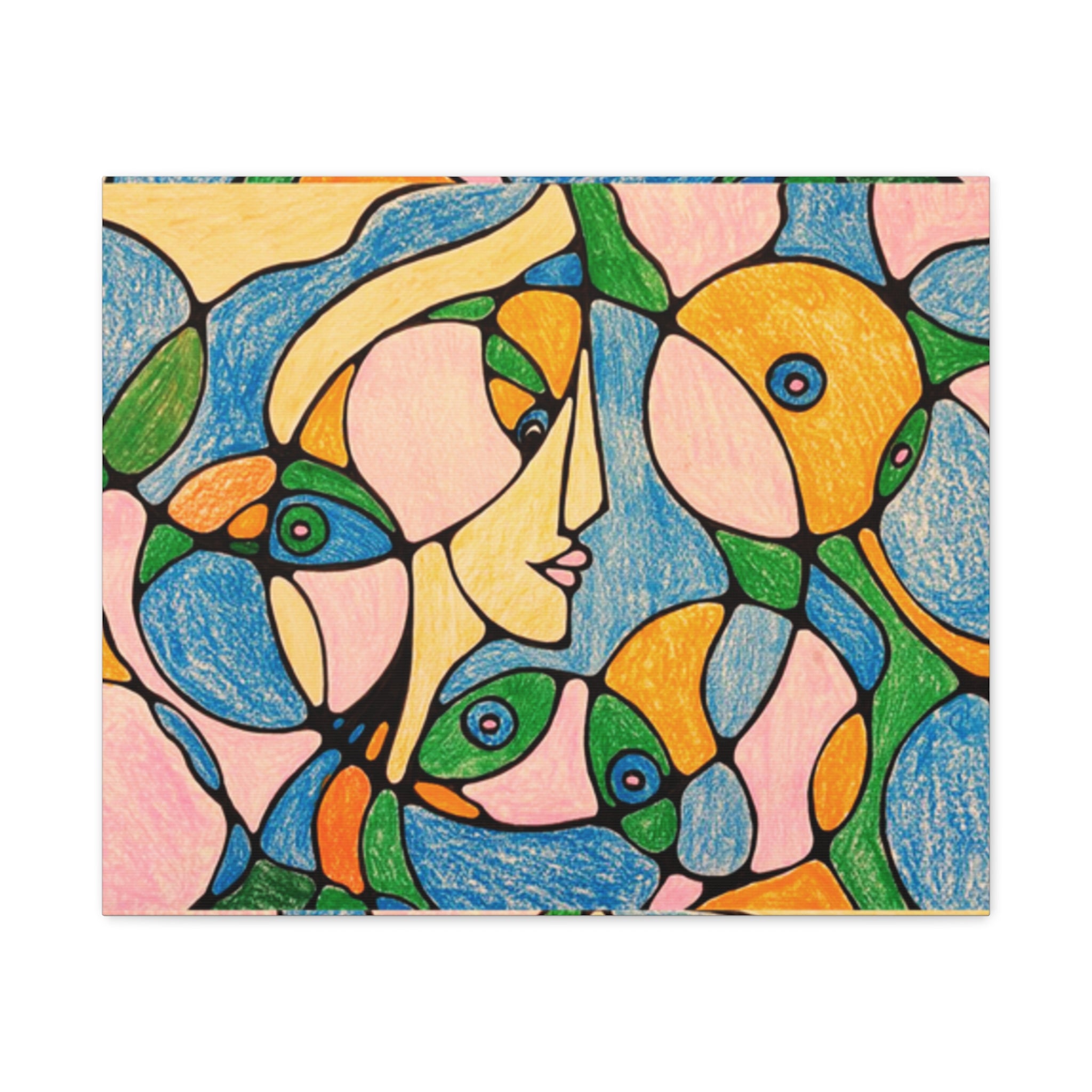 Abstract Colorful Faces Canvas Art, Vibrant Modern Wall Decor, Surreal Cubist Style Matte Print, Stretched 1.25" Ready to Hang