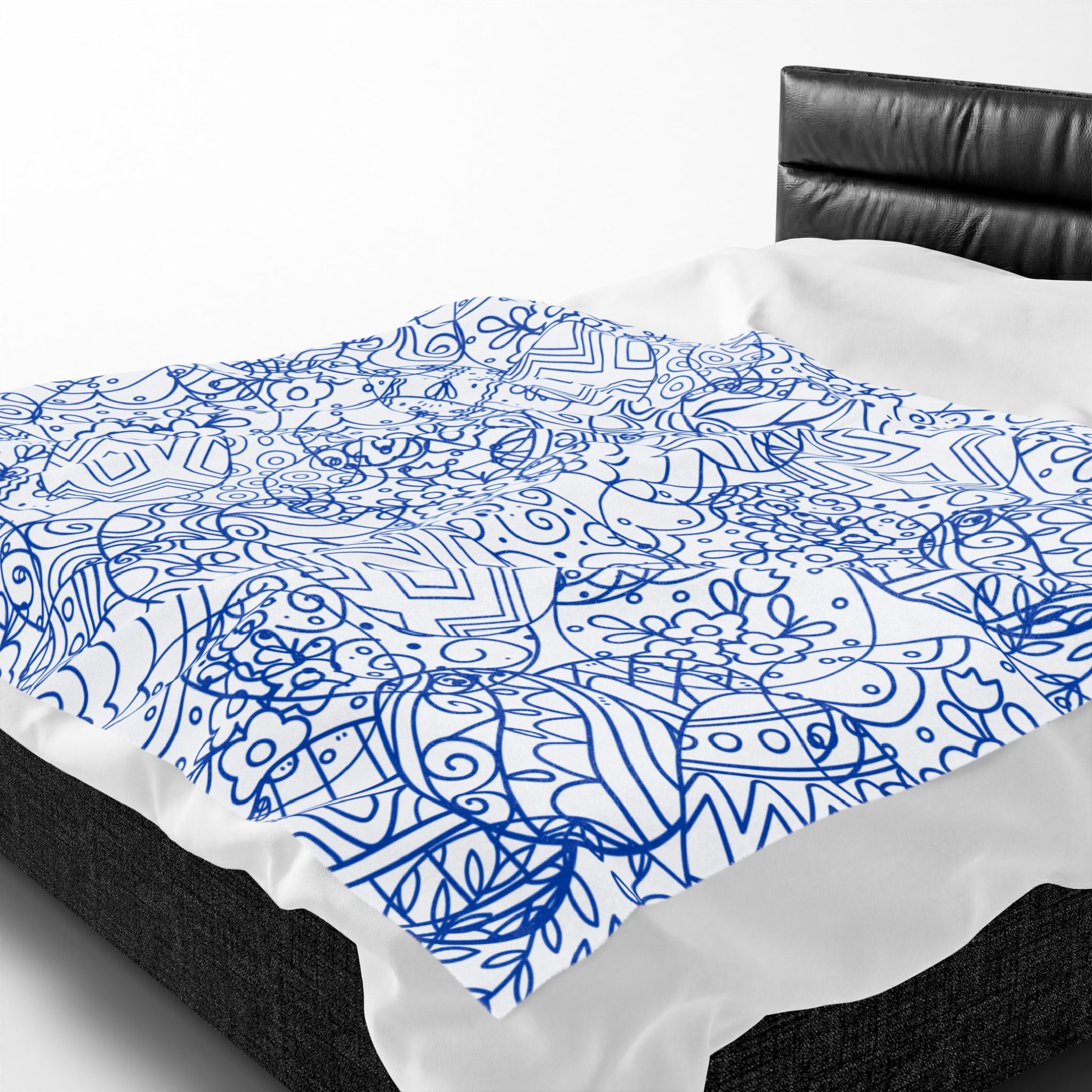 Velvet Plush Blanket  Toile de Jouy Cozy Paisley Easter Eggs Throw, Home Decor, Bedroom, housewarming