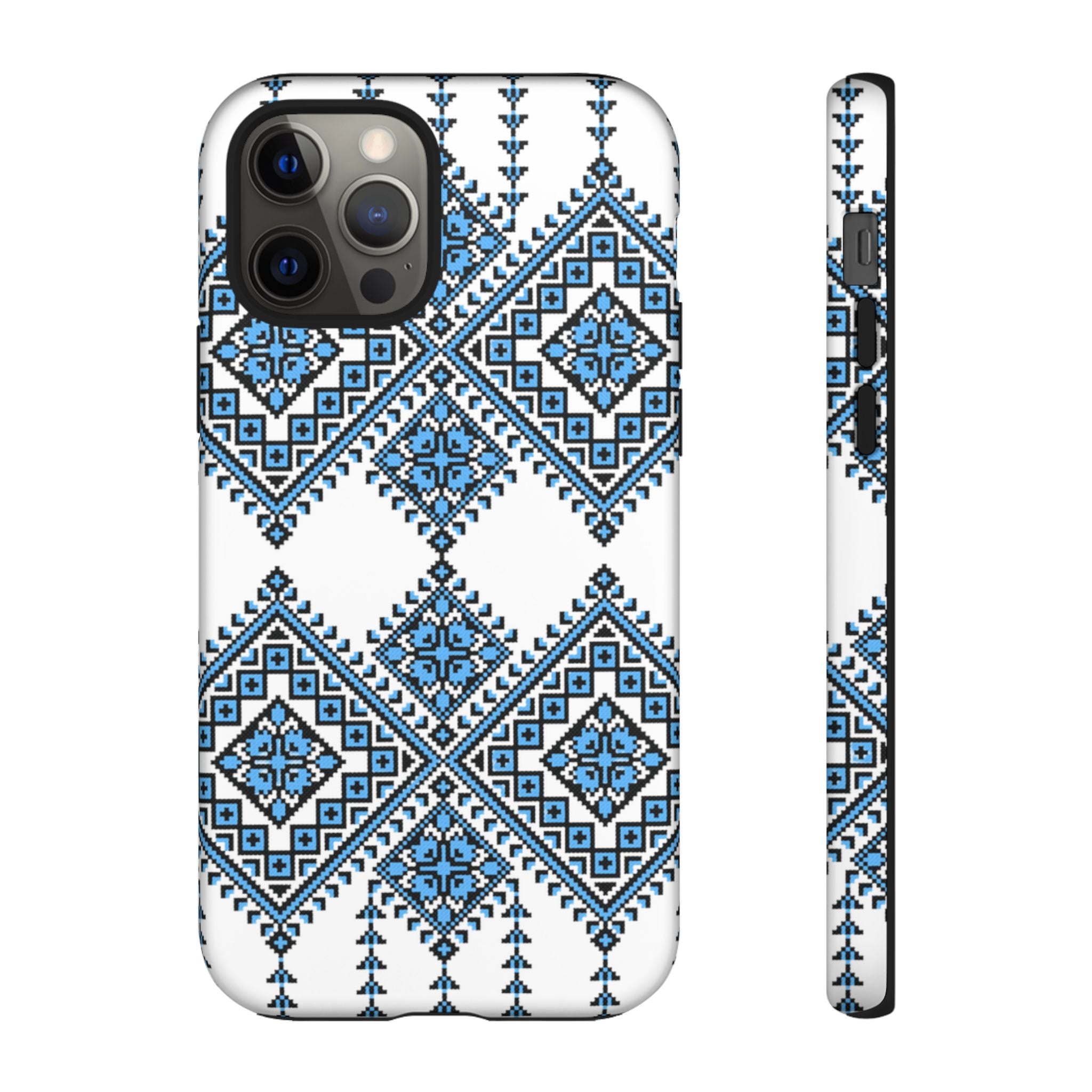 Blue Ukrainian traditional  Geometric Folk Pattern phone case, Tough Cases