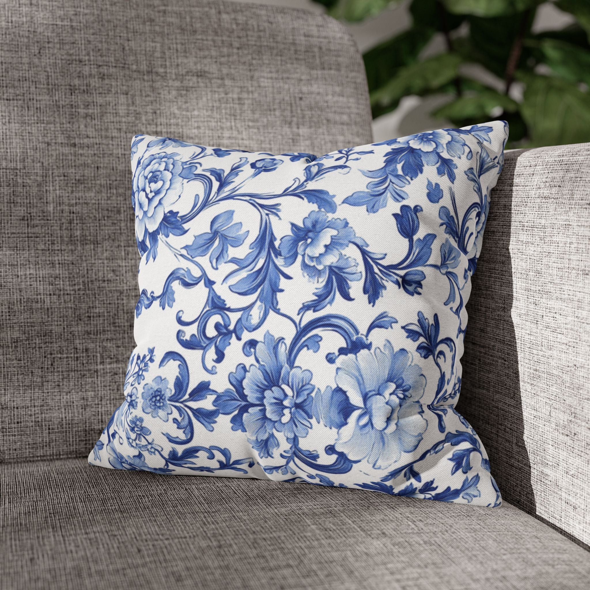 BLUESKYDEZIGN Blue Tie Dye Mandala Pillow Cover - Coastal Boho Decor