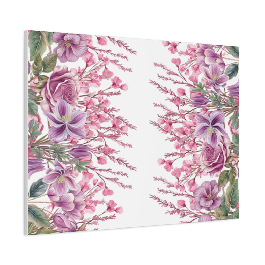 Floral Matte Canvas Wall Art, Pink Purple Botanical Print, Modern Symmetrical Flower Design, Stretched 1.25" Canvas Home Decor
