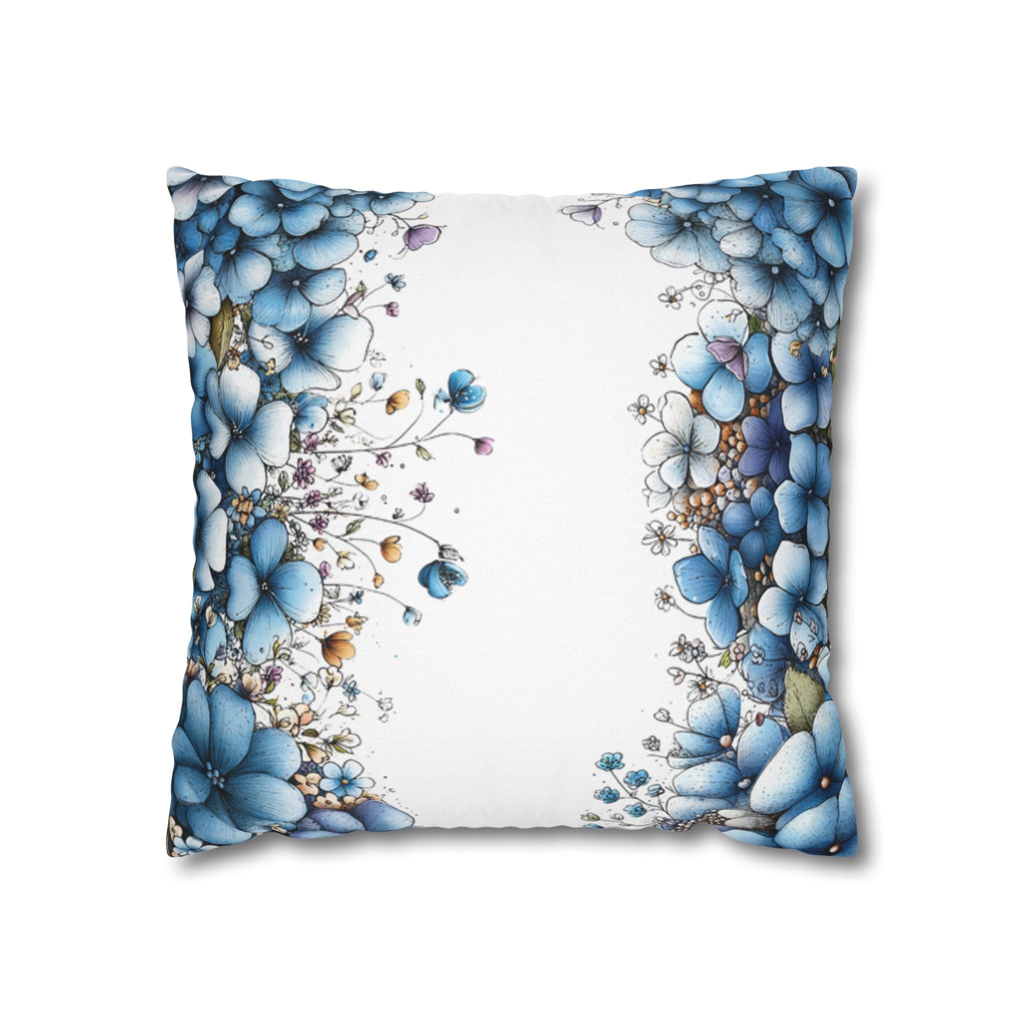 Blue Floral Pillowcase 1piece, Polyester Cushion Cover, Elegant Blue and White Flower Throw Pillow Case, Spring Home Decor