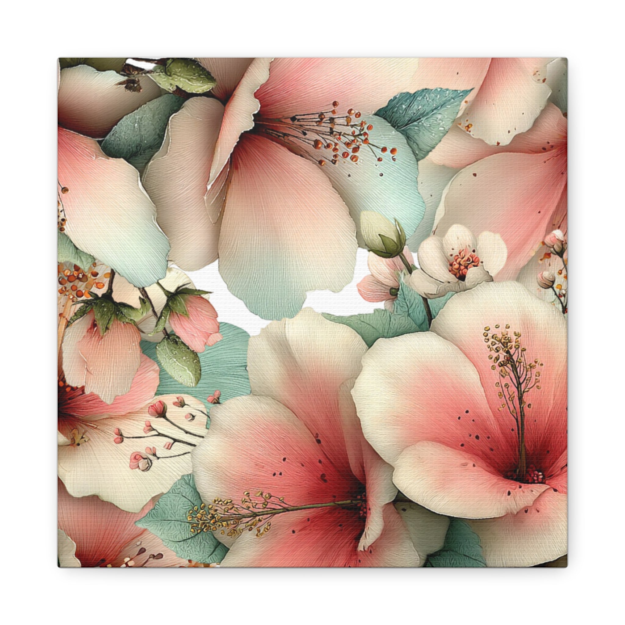 Pastel Floral Matte Canvas Wall Art, Soft Botanical Print, Modern Home Decor, Watercolor Flower Artwork, Stretched 1.25" Canvas