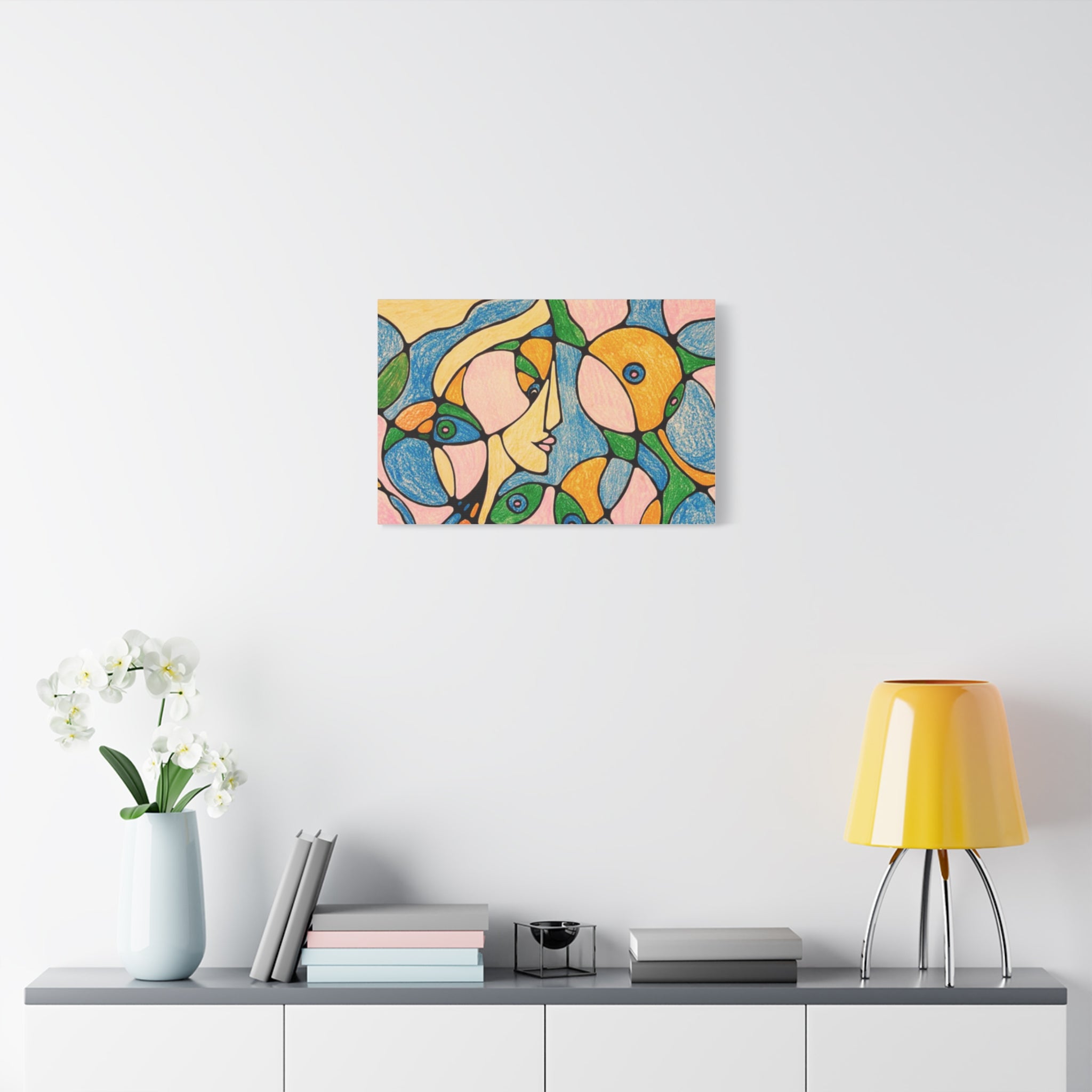 Abstract Colorful Faces Canvas Art, Vibrant Modern Wall Decor, Surreal Cubist Style Matte Print, Stretched 1.25" Ready to Hang