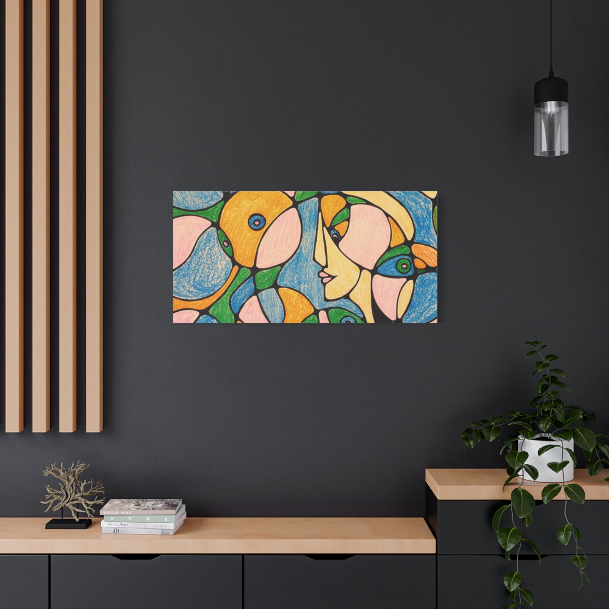 Abstract Colorful Faces Canvas Art, Vibrant Modern Wall Decor, Surreal Cubist Style Matte Print, Stretched 1.25" Ready to Hang