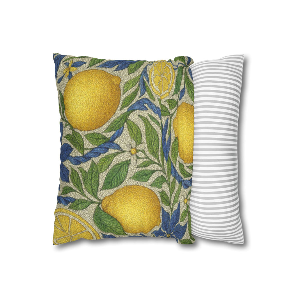 Citrus Riviera Lemon Pillow Cover – Mediterranean Botanical Throw Cushion Case | William Morris Style