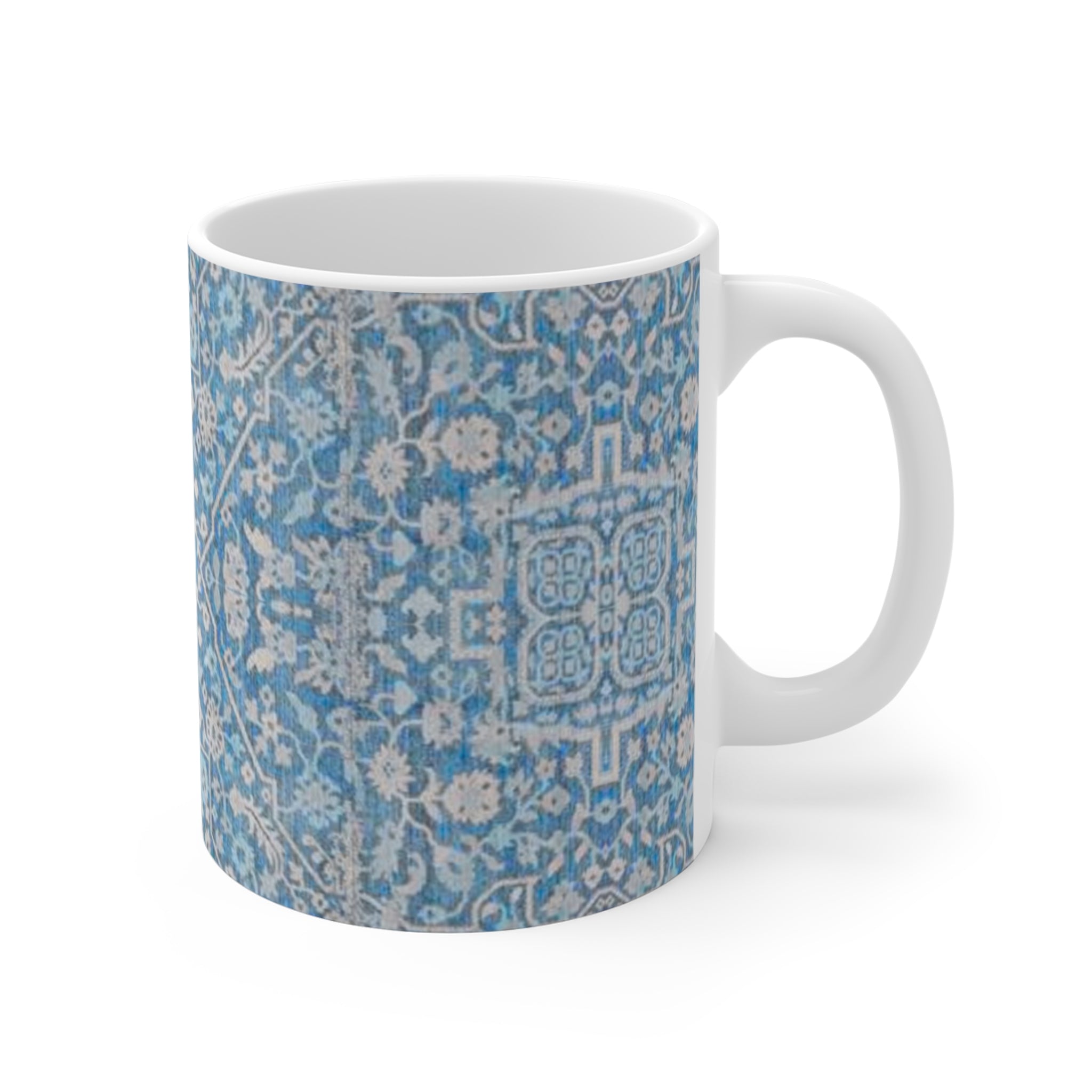 BLUESKYDEZIGN Grandmother's Heritage Mug - Blue Floral Tile Pattern, Wabi-Sabi Ceramic Coffee Cup