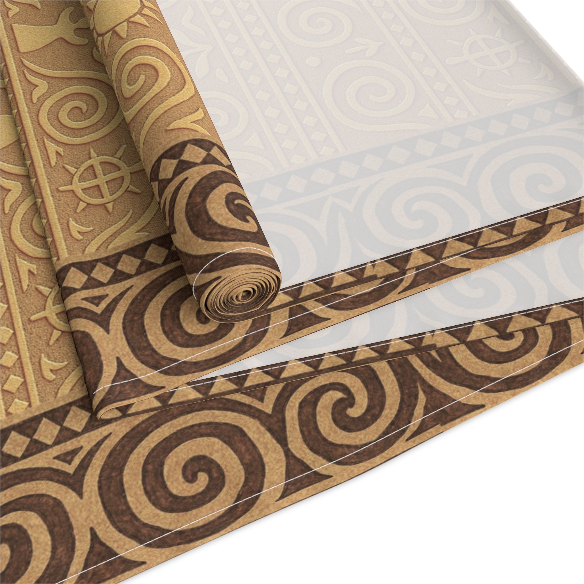 Trypillian Code Table Runner | Terracotta Ancient Symbol Farmhouse Decor