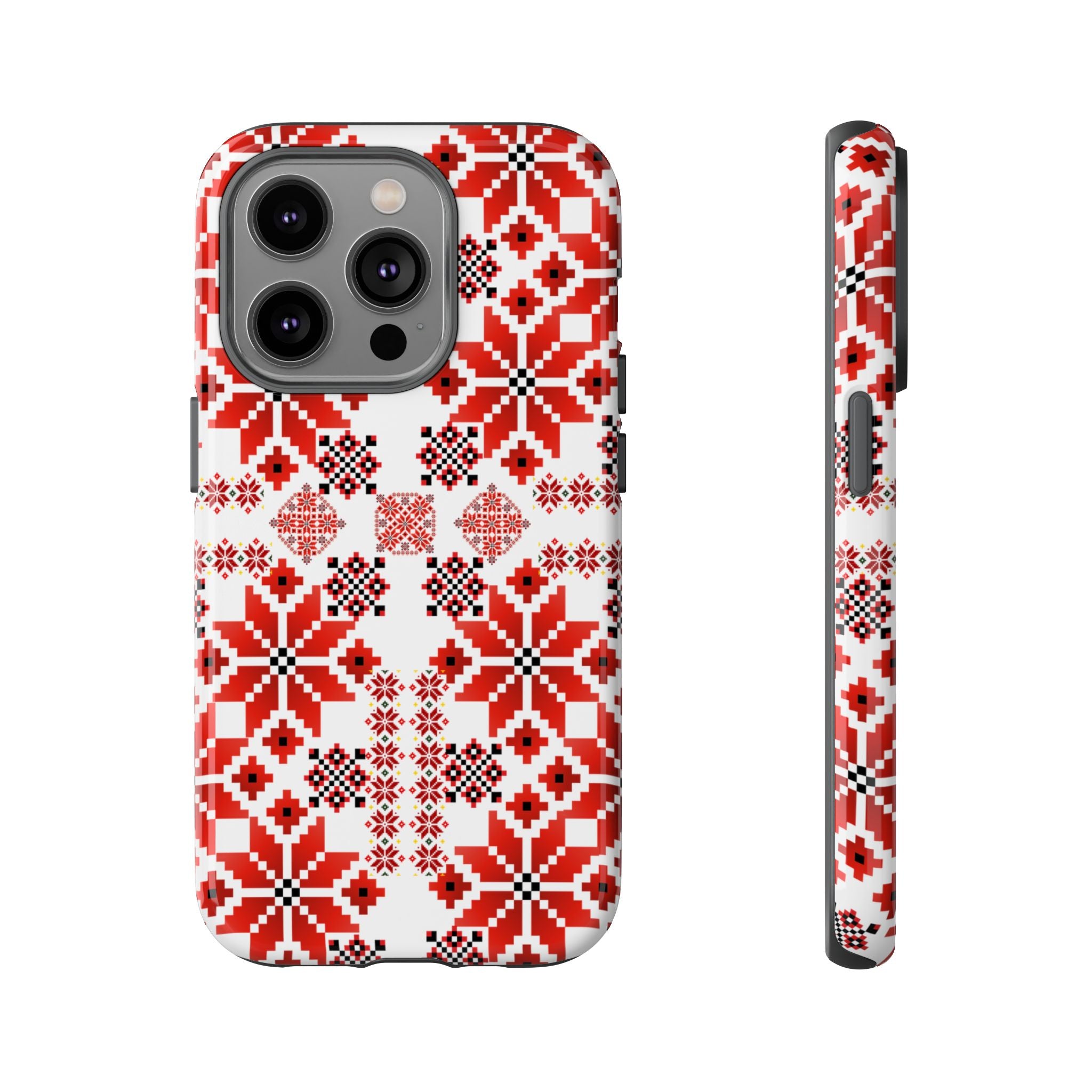 Ukrainian Embroidery Phone Case • Red Black Folk Pattern • Protective Slavic Geometric Cover for iPhone & Samsung