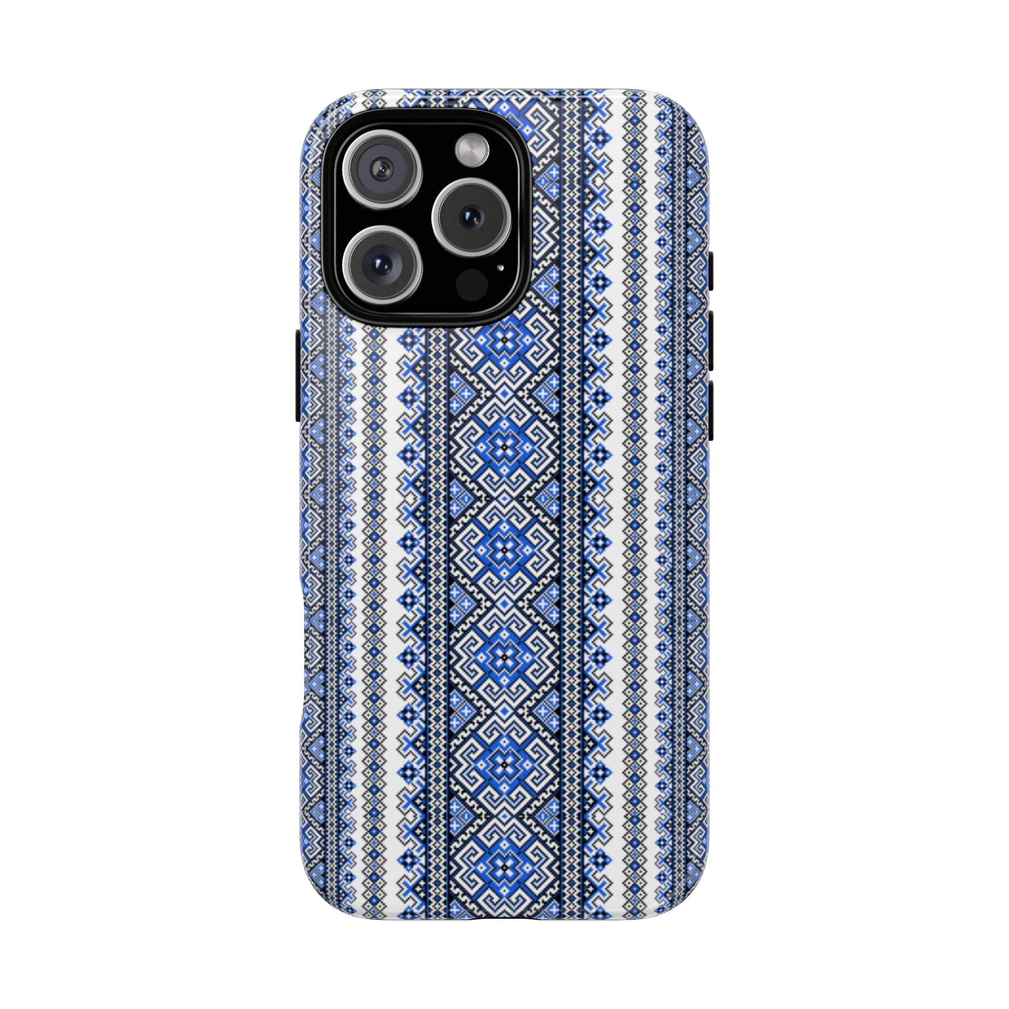 Ukrainian Pattern iPhone Case, Blue Black Geometric Folk Design, Protective Phone Cover, Traditional Ethnic Print