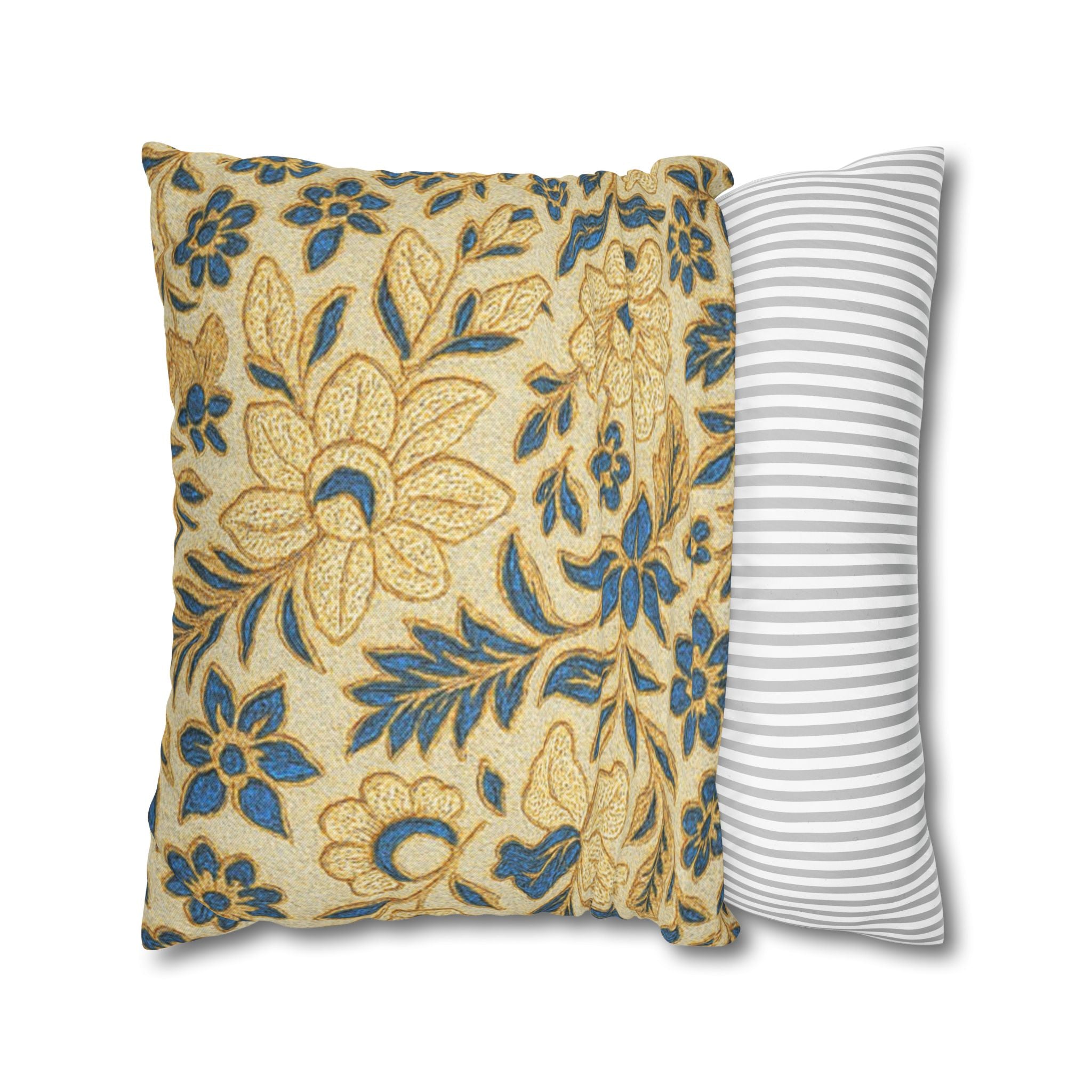 Floral Vintage Pillow Cover | Gold & Teal Botanical Print | Shabby Chic Cushion Cover 4 Sizes