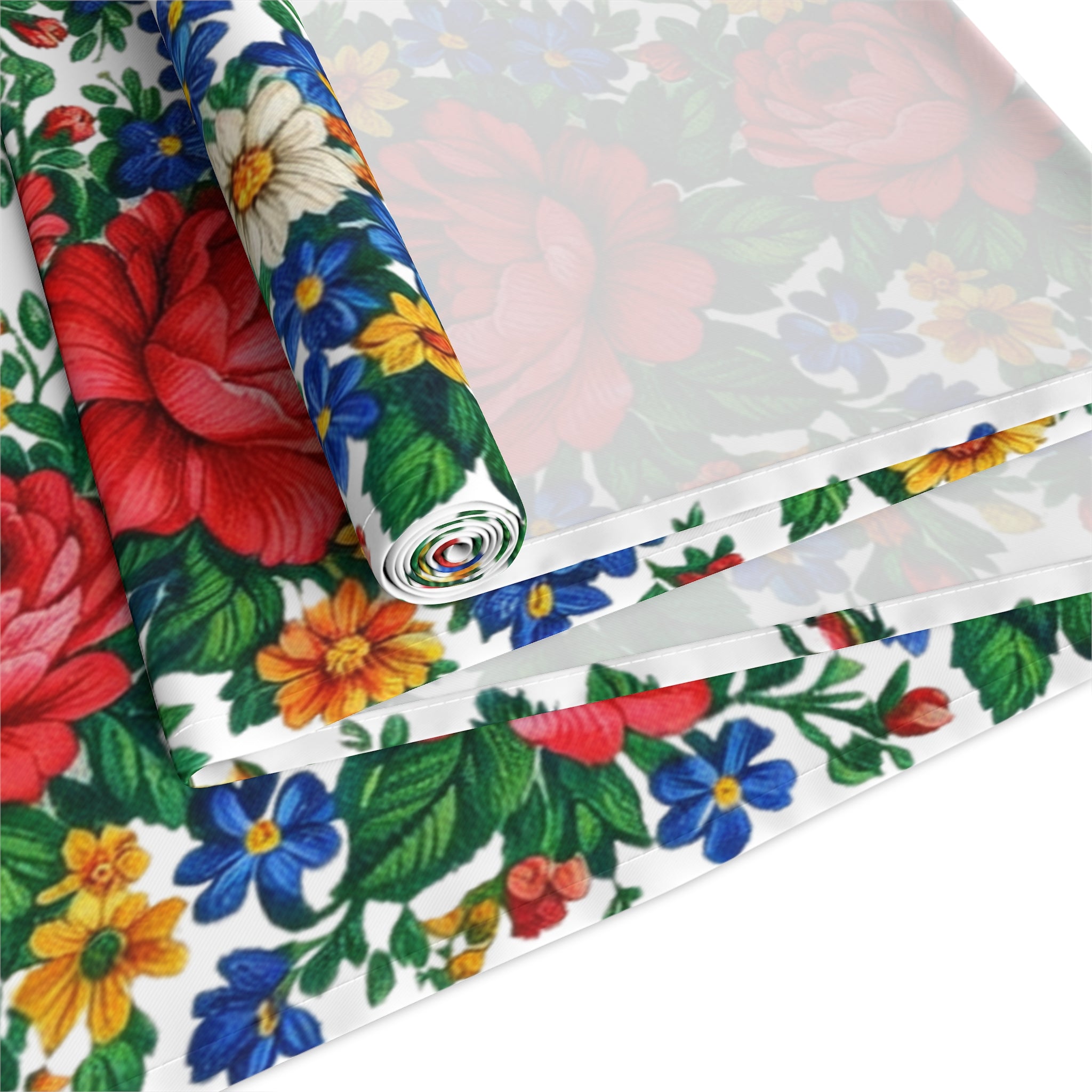 Red Rose Floral Table Runner | Cottagecore Wildflower White Decor | BLUESKYDEZIGN