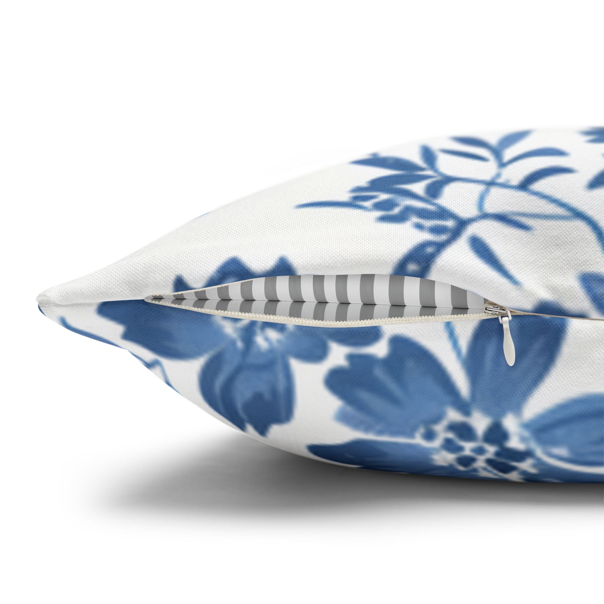 Light Blue Floral Pillowcase Spun Polyester Square Pillowcase | Blue Flower Pillow Cover