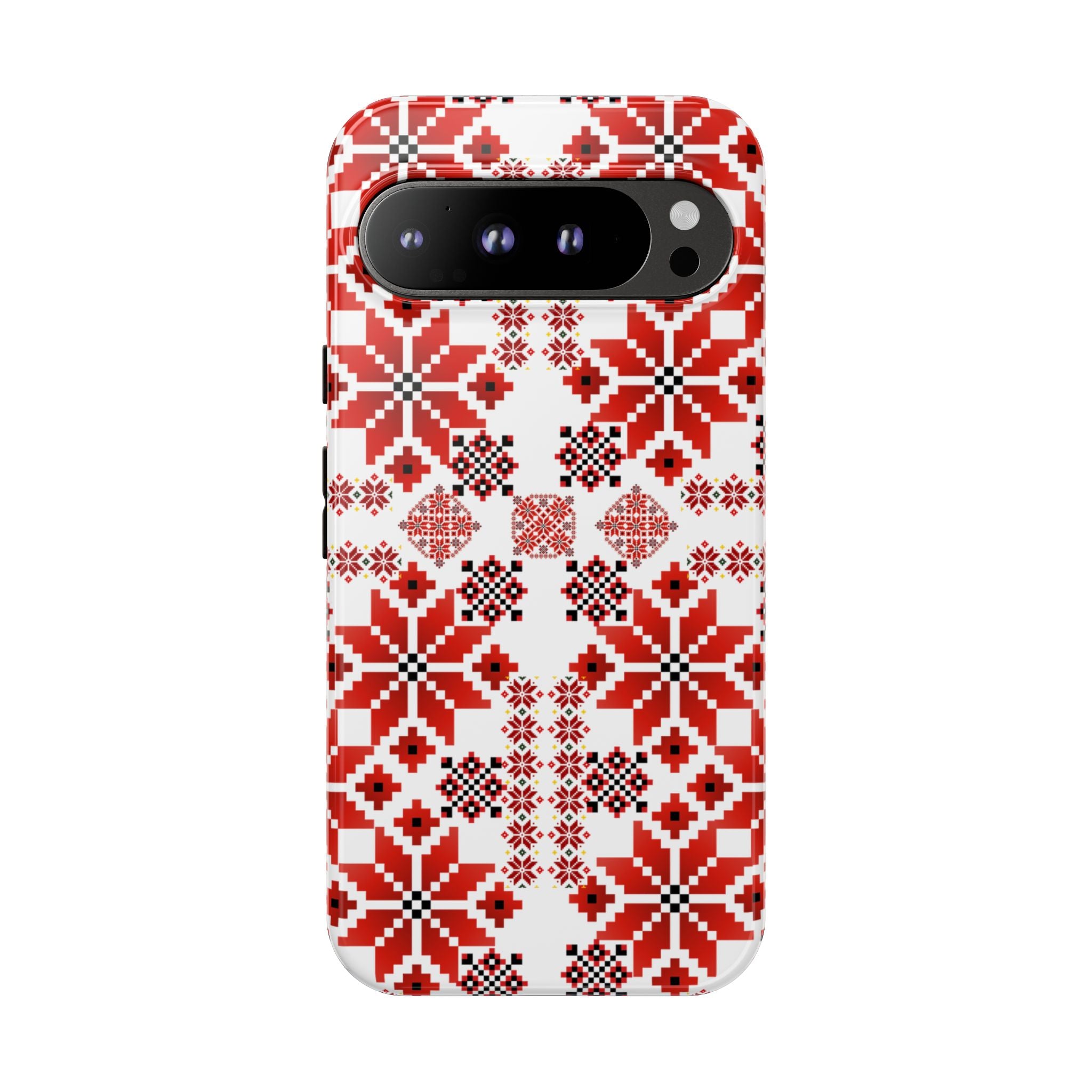 Ukrainian Embroidery Phone Case • Red Black Folk Pattern • Protective Slavic Geometric Cover for iPhone & Samsung