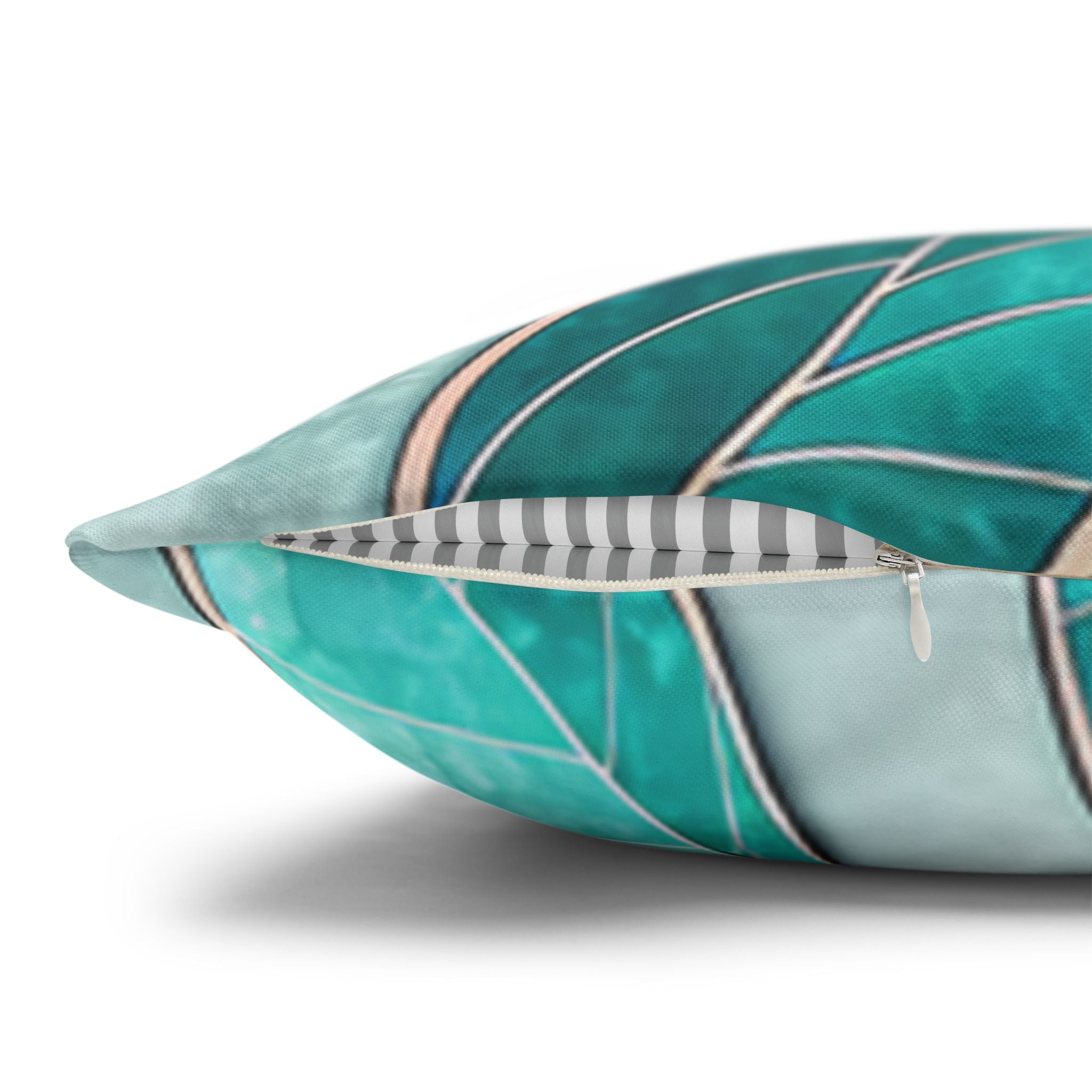 Mosaic Pillowcase 1piece, Stained Glass Style Floral Cushion Covers, Teal Blue Decorative Polyester Throw Pillowcases