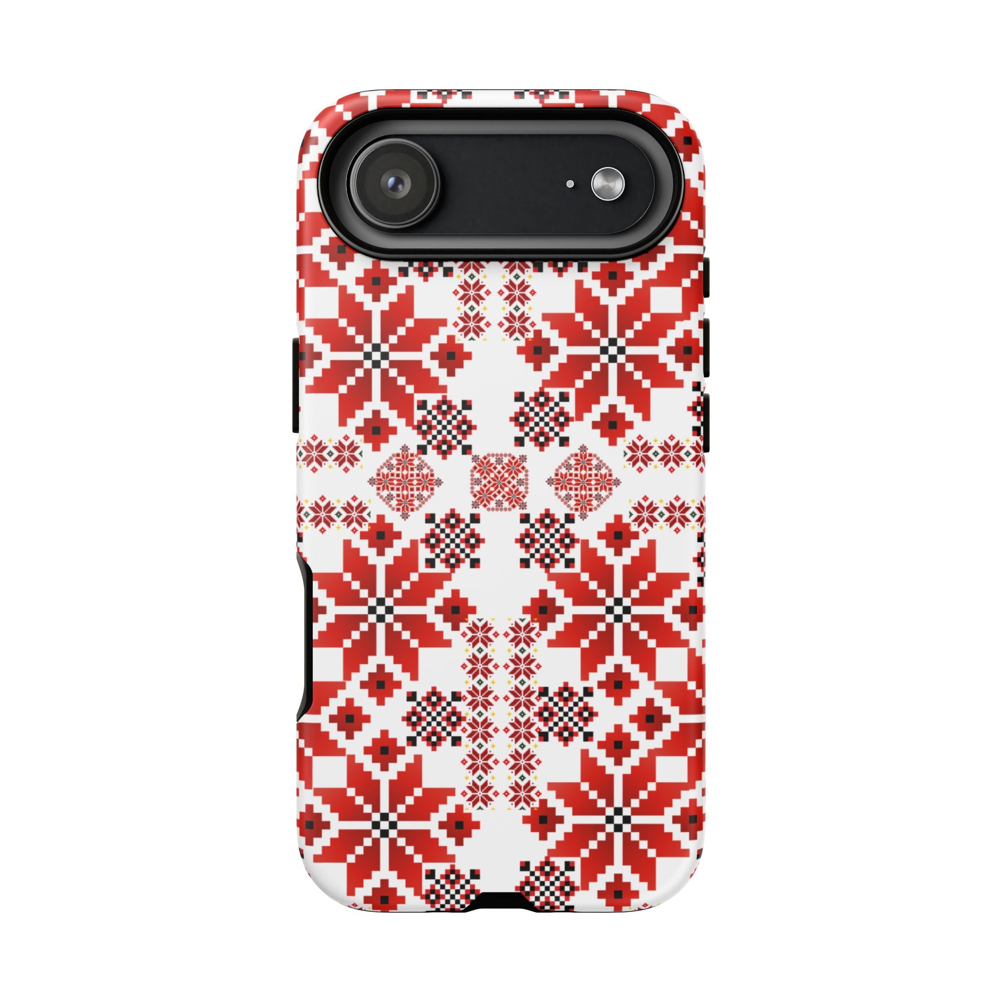 Ukrainian Embroidery Phone Case • Red Black Folk Pattern • Protective Slavic Geometric Cover for iPhone & Samsung