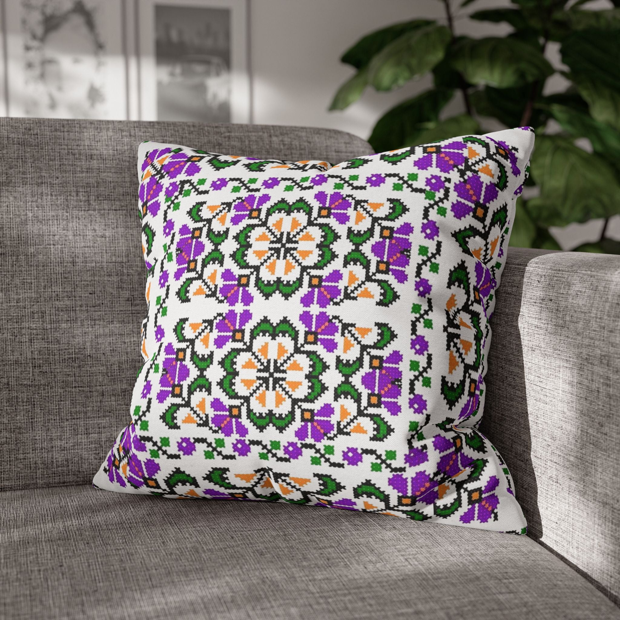 Ukrainian Traditional Floral Pattern Pillowcase, Square Pillow, housewarming, cottage core