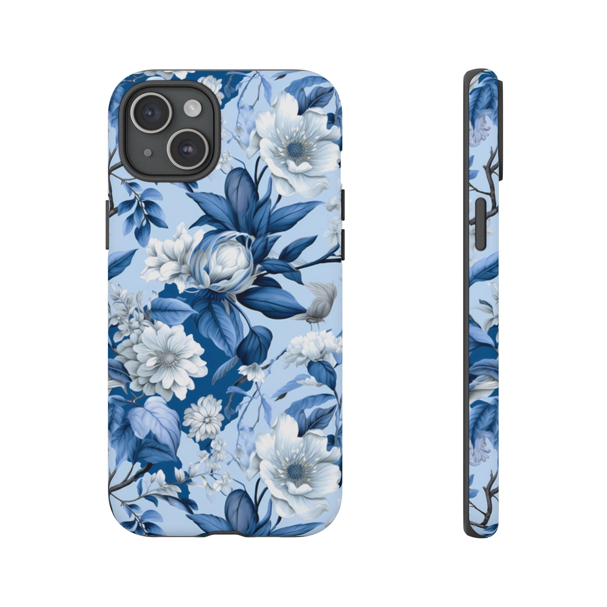 Blue Floral Watercolor Pattern Tough Case, Blue Rose Phone Case