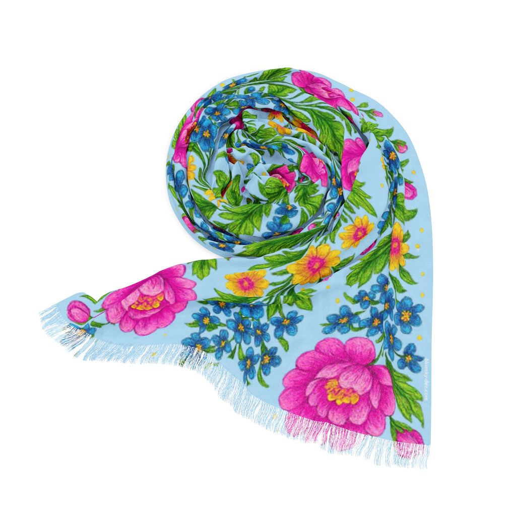 Floral Stripe Scarf – Pink Rose & Wildflower Lightweight Wrap for Women | BLUESKYDEZIGN