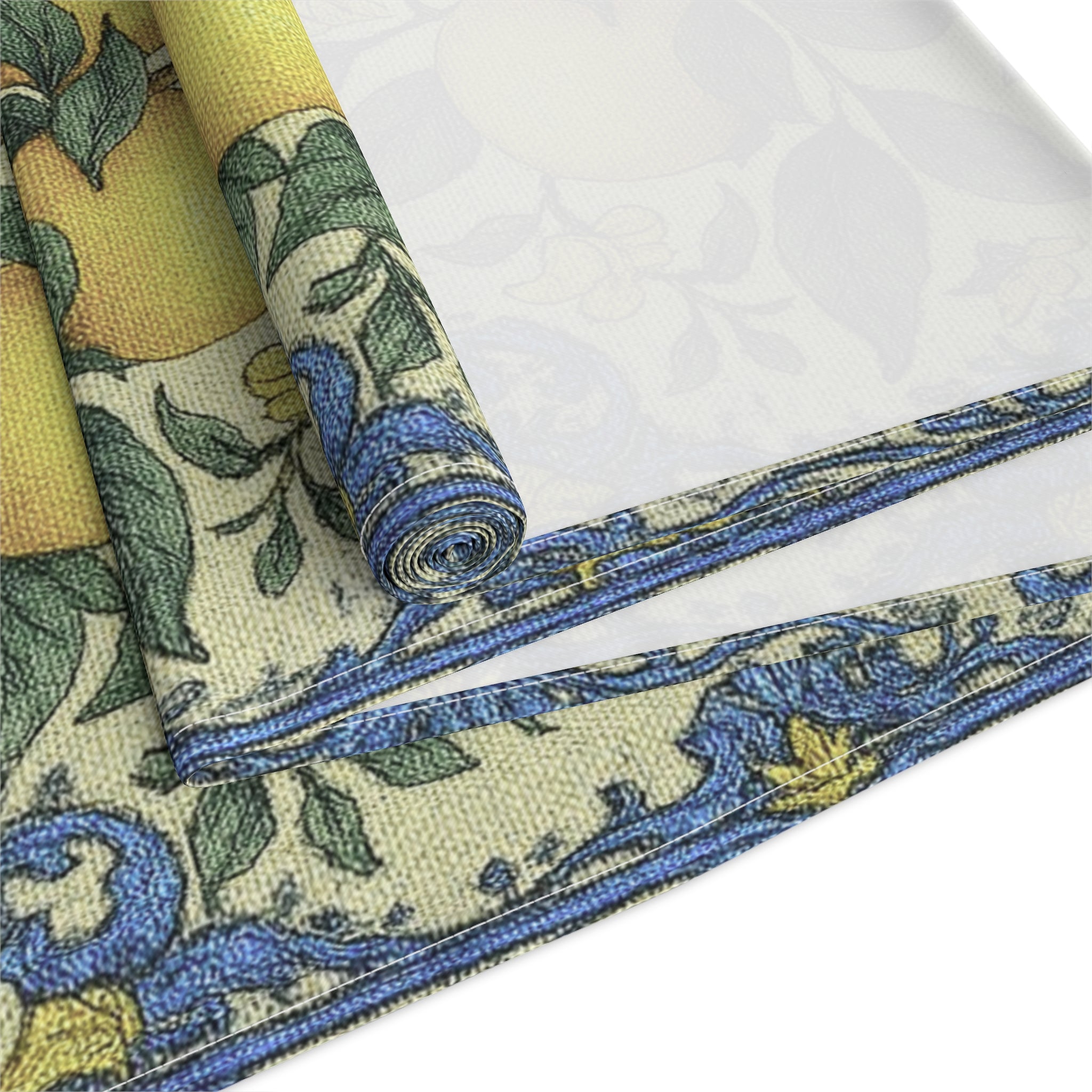 Citrus Riviera Lemon & Orange Table Runner – William Morris Style Botanical Dining Decor | Cotton Twill or Polyester