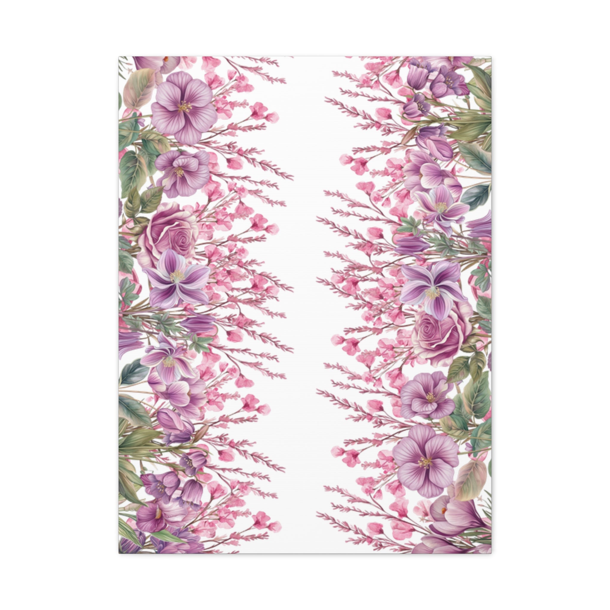 Floral Matte Canvas Wall Art, Pink Purple Botanical Print, Modern Symmetrical Flower Design, Stretched 1.25" Canvas Home Decor