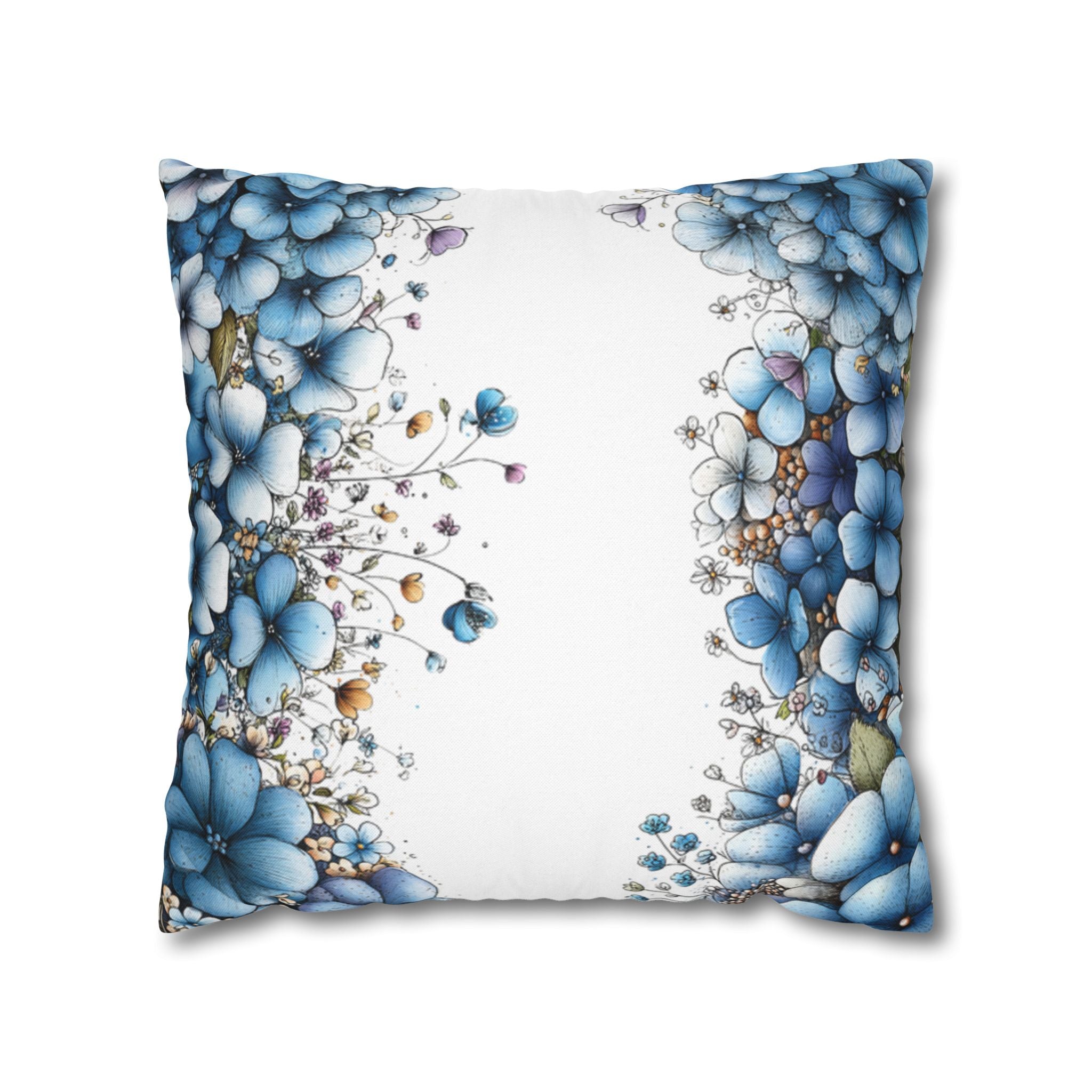 Blue Floral Pillowcase 1piece, Polyester Cushion Cover, Elegant Blue and White Flower Throw Pillow Case, Spring Home Decor