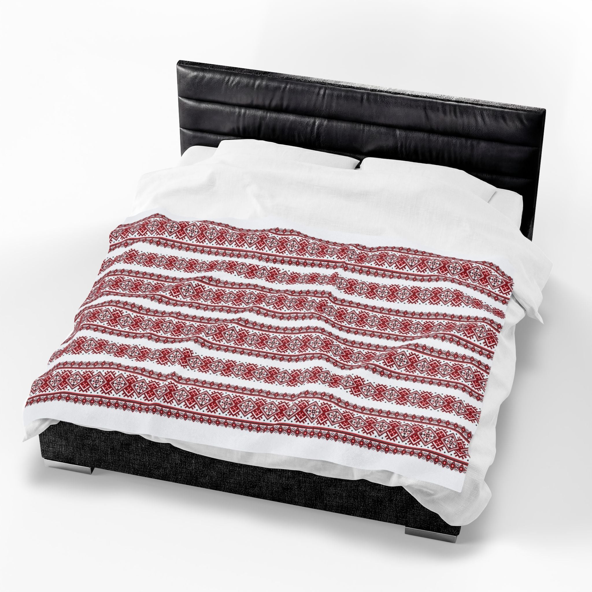 Ukrainian Red-Black Traditional Pattern velveteen Plush Blanket, Family Plush Throw, Home bedroom Decor, gift for parents, housewarming