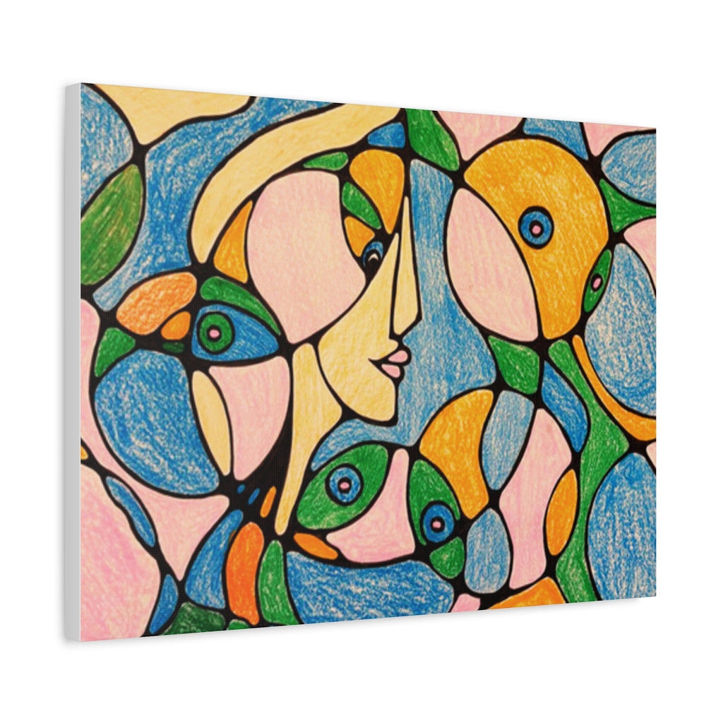 Abstract Colorful Faces Canvas Art, Vibrant Modern Wall Decor, Surreal Cubist Style Matte Print, Stretched 1.25" Ready to Hang