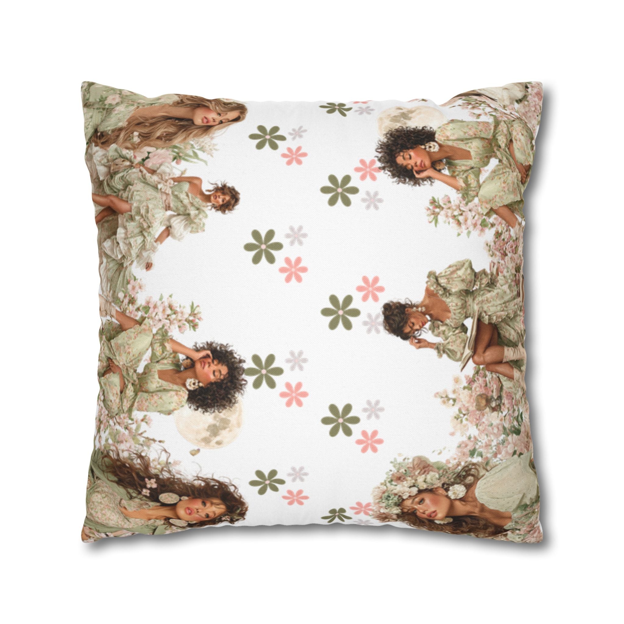 Afrocentric Floral Pillowcase 1piece, Artistic Women Illustration Cushion Covers, 4 Sizes, Modern Boho Throw Pillow Case, Art Decor