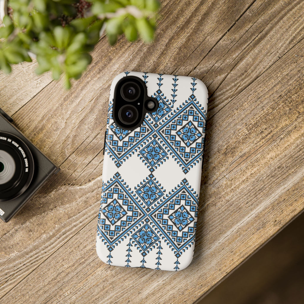 Blue Ukrainian traditional  Geometric Folk Pattern phone case, Tough Cases