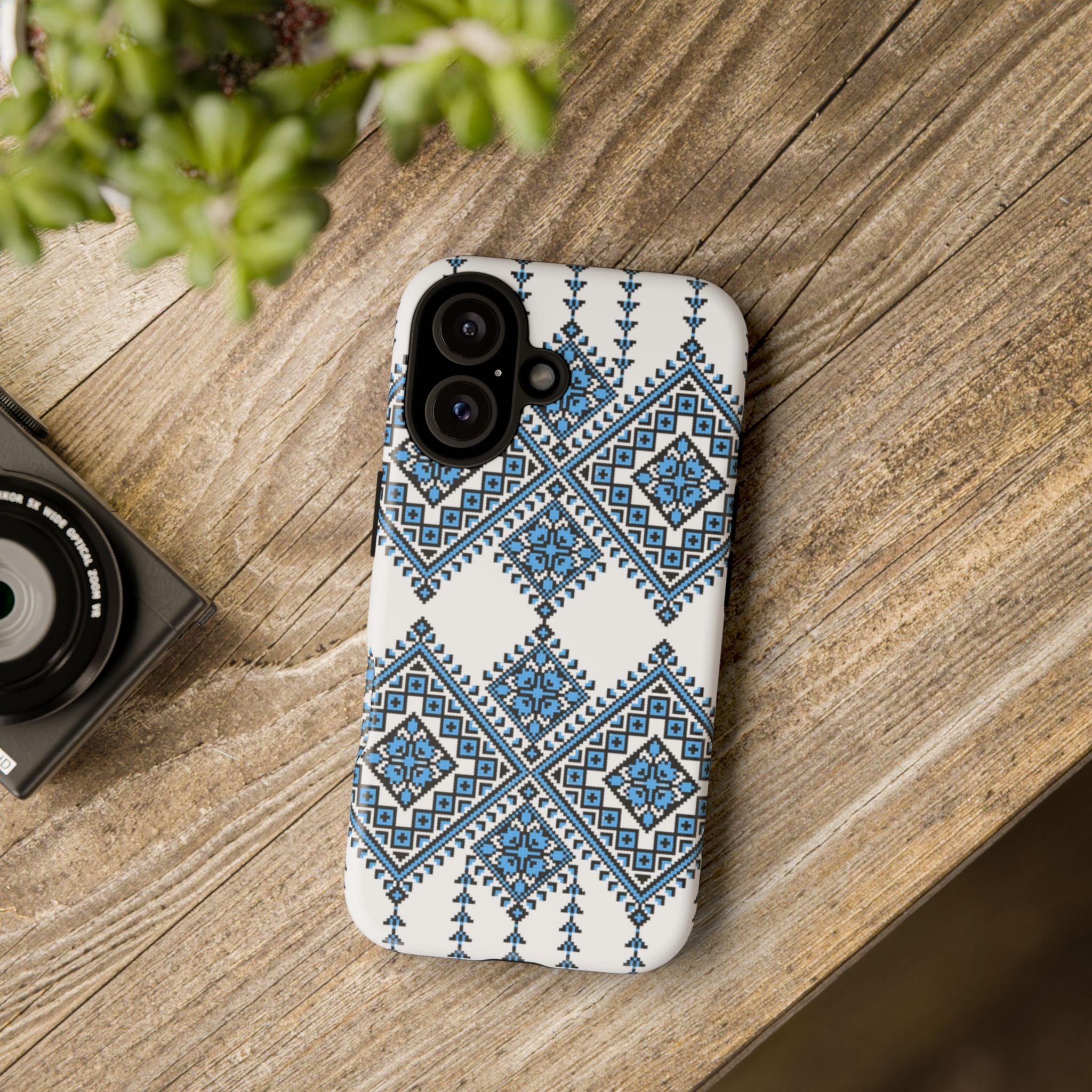 Blue Ukrainian traditional  Geometric Folk Pattern phone case, Tough Cases