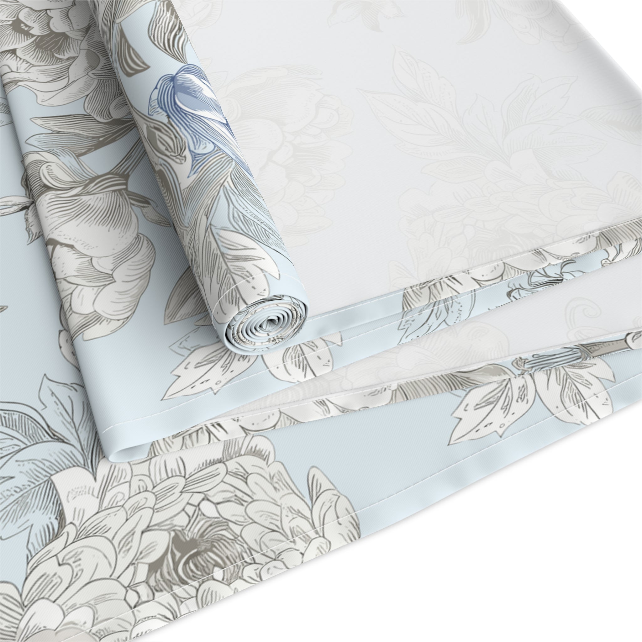 BLUESKYDEZIGN Blue Floral Table Runner - French Country Vintage Cottage Decor